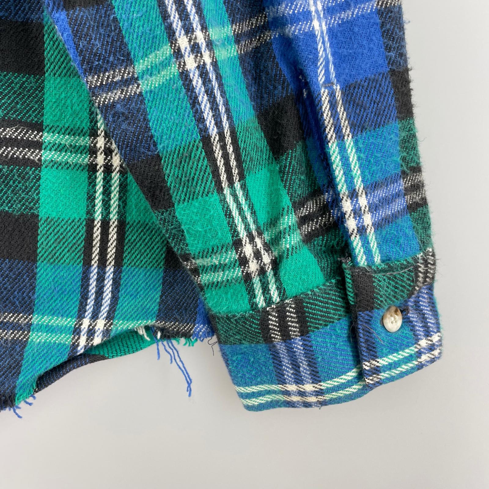 長袖シャツ 90s FIVE BROTHER チェックネルシャツ XL 青×緑