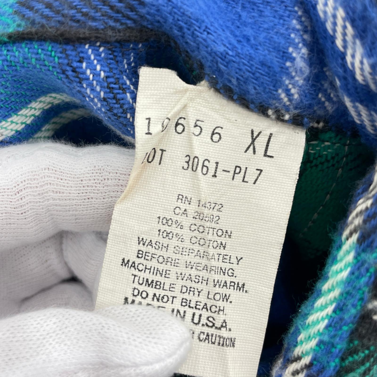 長袖シャツ 90s FIVE BROTHER チェックネルシャツ XL 青×緑