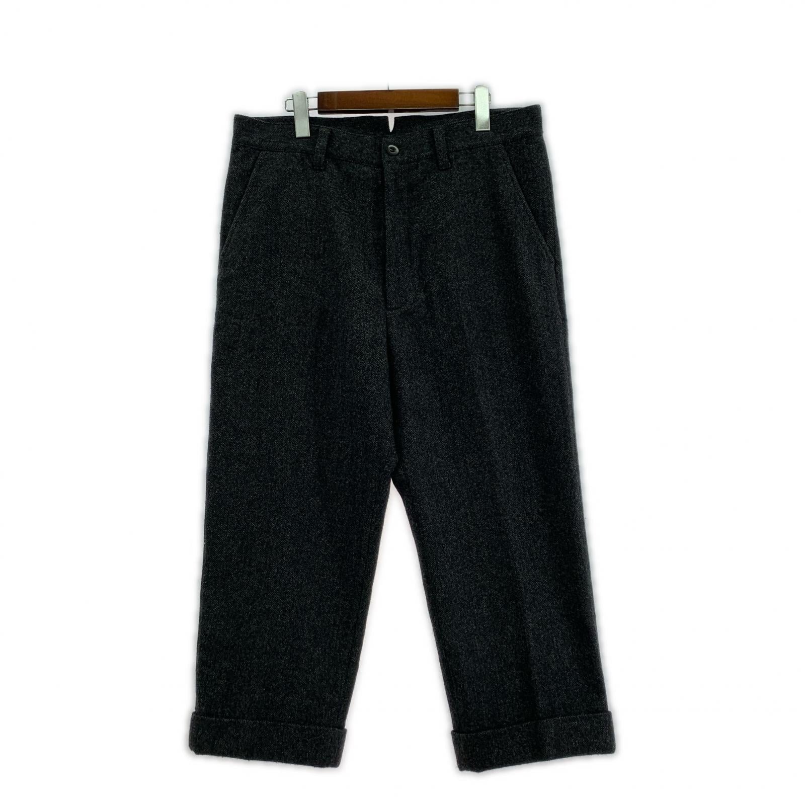 パンツ ウールカシミヤヘリンボーンスラックス-L L ブラック