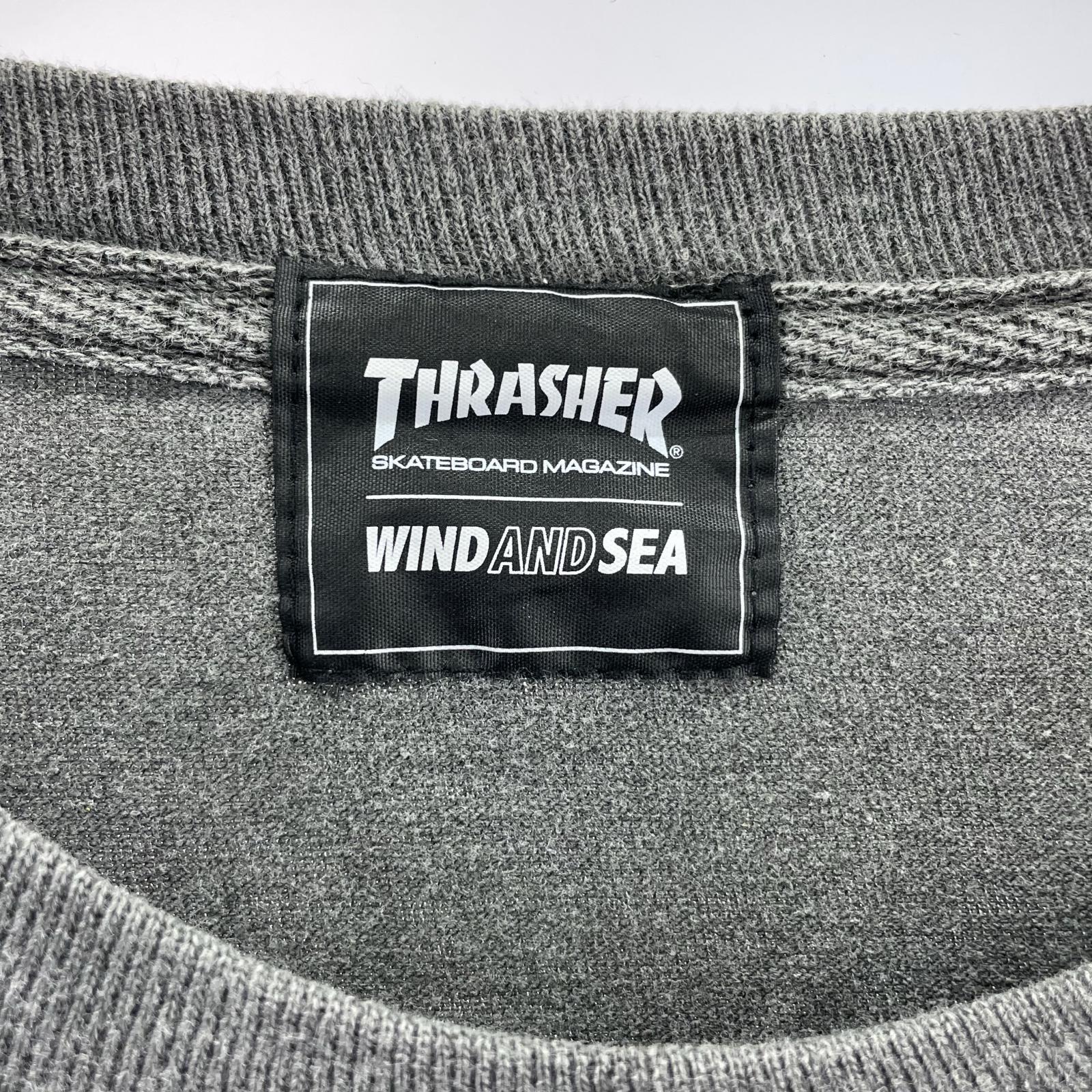 長袖Tシャツ ×THRASHER ファイヤー ロゴプリント グレー S グレー