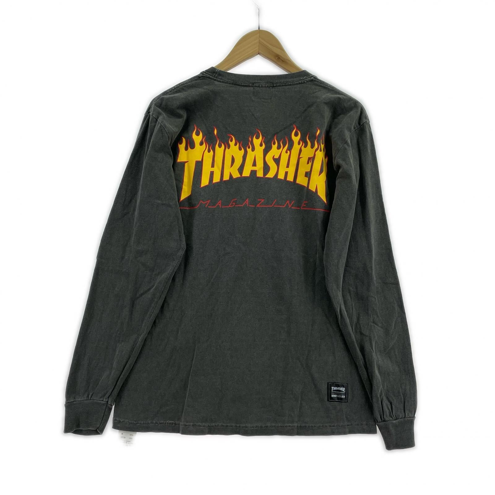 長袖Tシャツ ×THRASHER ファイヤー ロゴプリント グレー S グレー