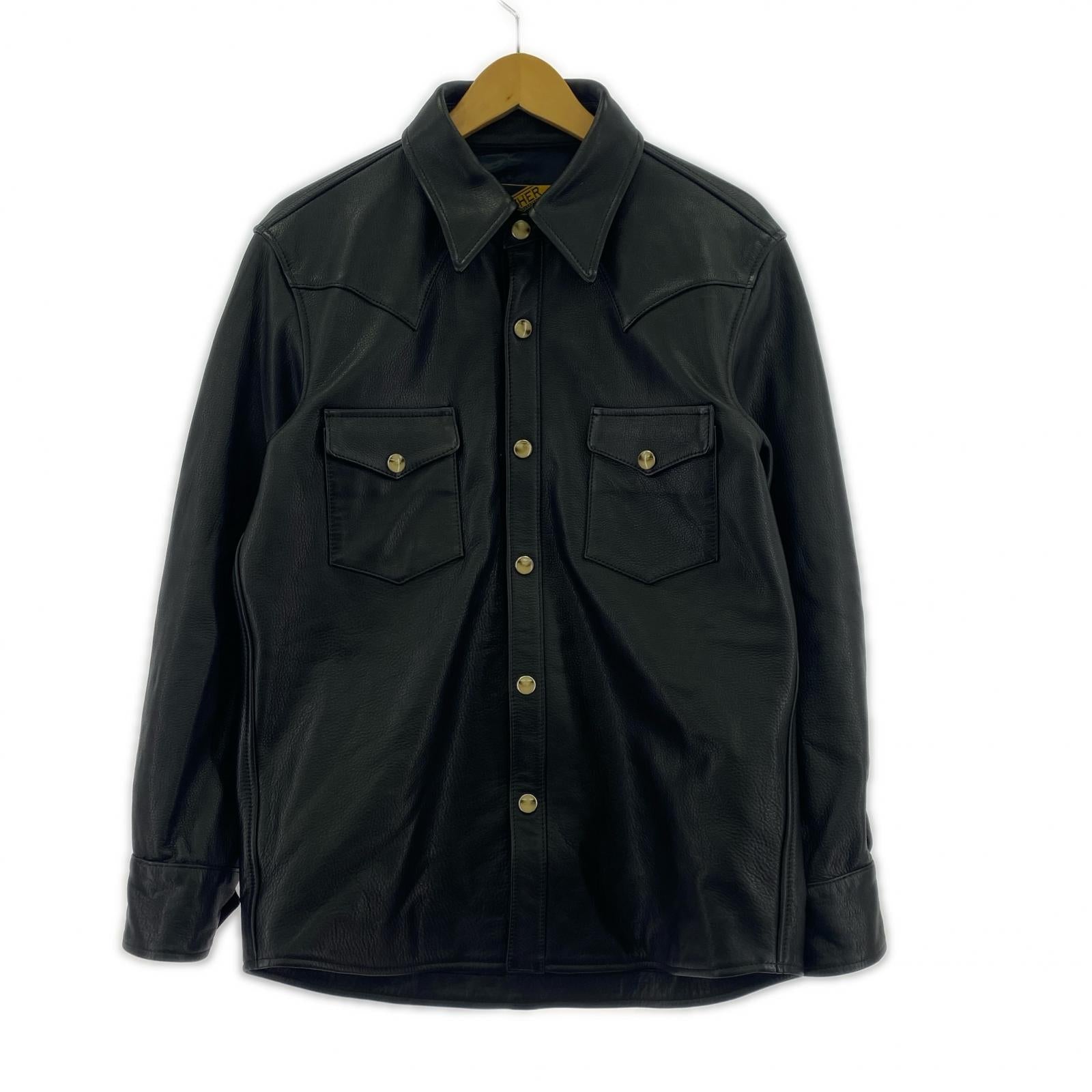 長袖シャツ Y'2 LEATHER レザーウエスタンシャツ 40 黒 ブラック