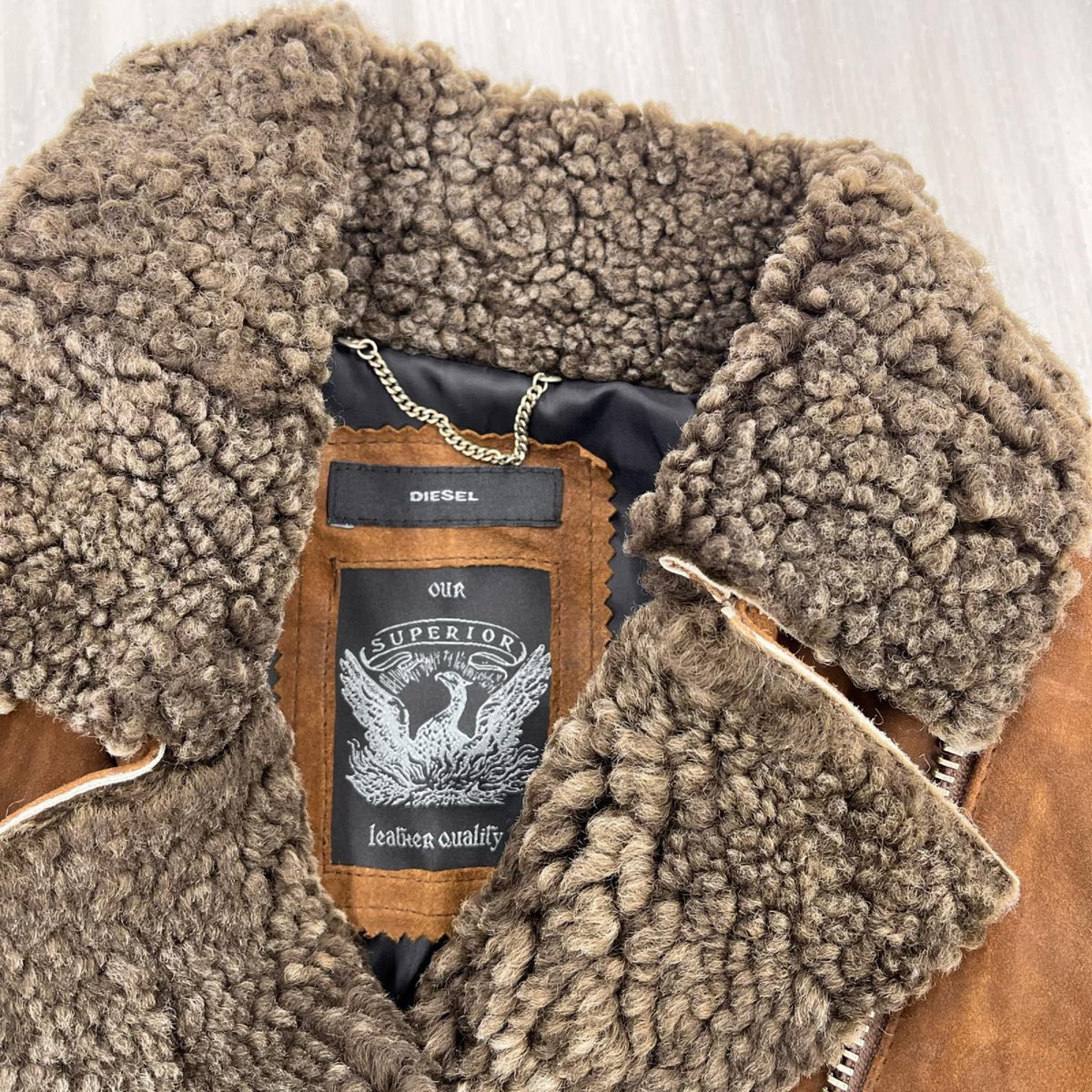 ジャケット ファー ヤギ革 レザーライダースジャケット XS 茶 ブラウン