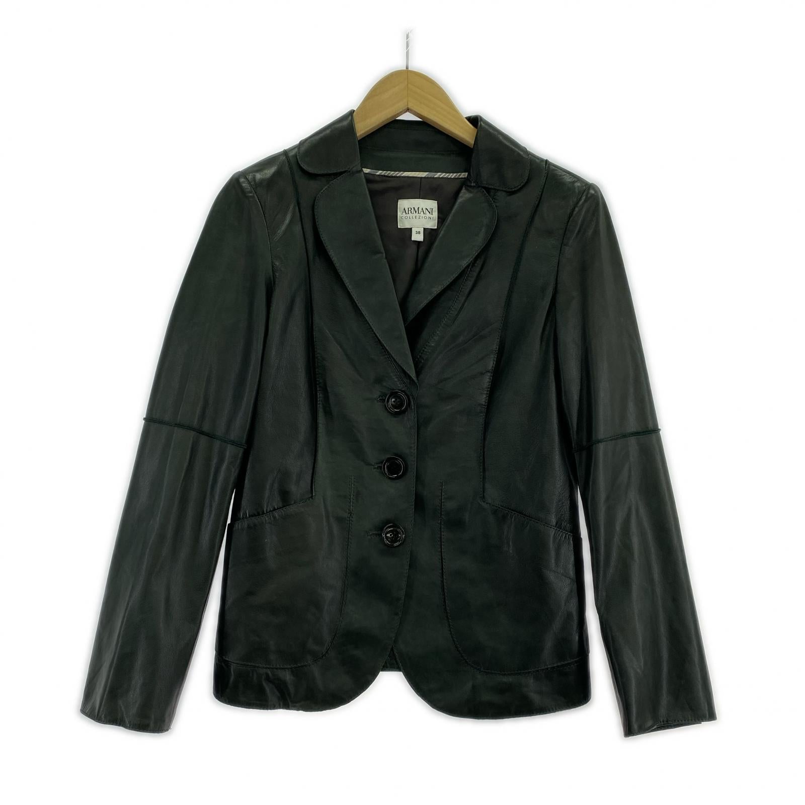 ジャケット ARMANI COLLEZIONI レザーテーラードジャケット 38 ブラック 38 ブラック