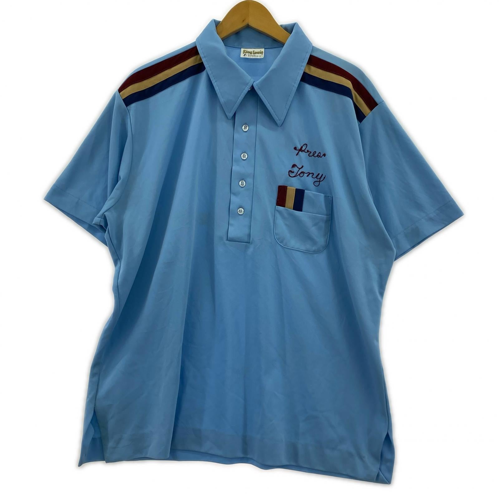 半袖シャツ King louie 70s チェーン ボーリングシャツ ブルー L L