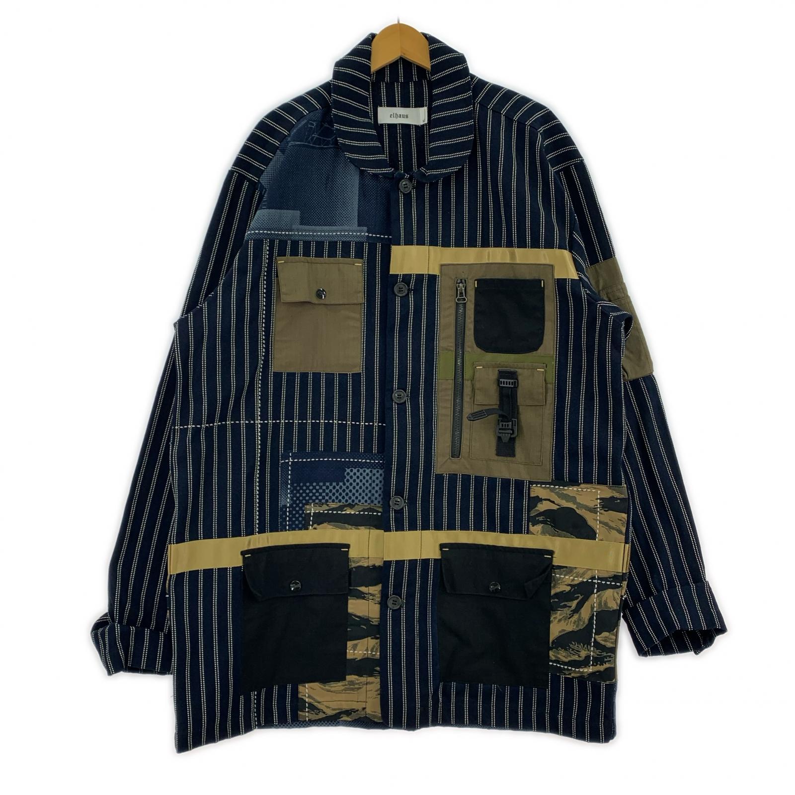 ジャケット elhaus パッチワーク 総柄 ジャケット 紺