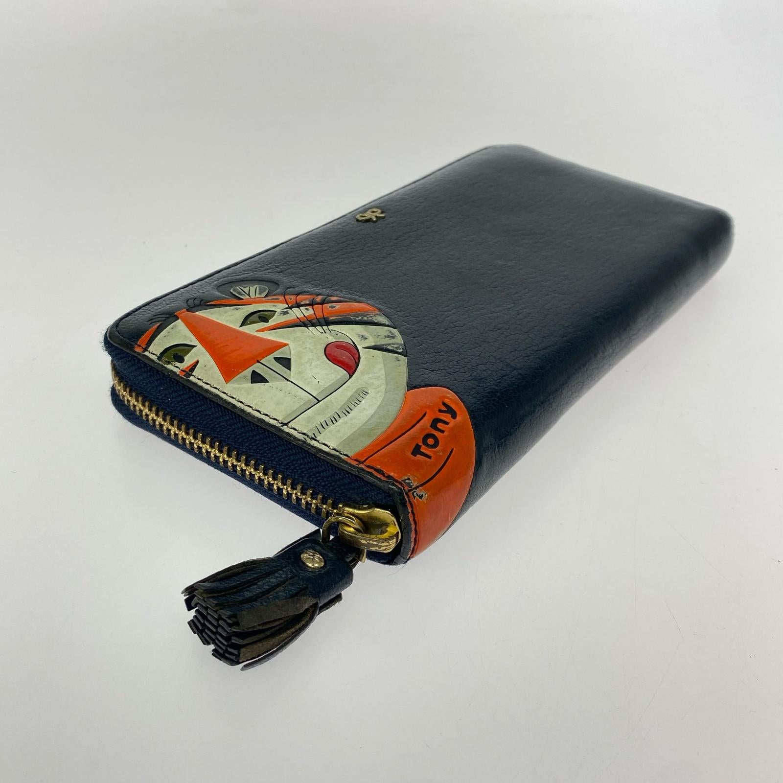 長財布 ANYA HINDMARCH×Tony the Tiger ラウンドジップ ロングウォレット 紺 ネイビー