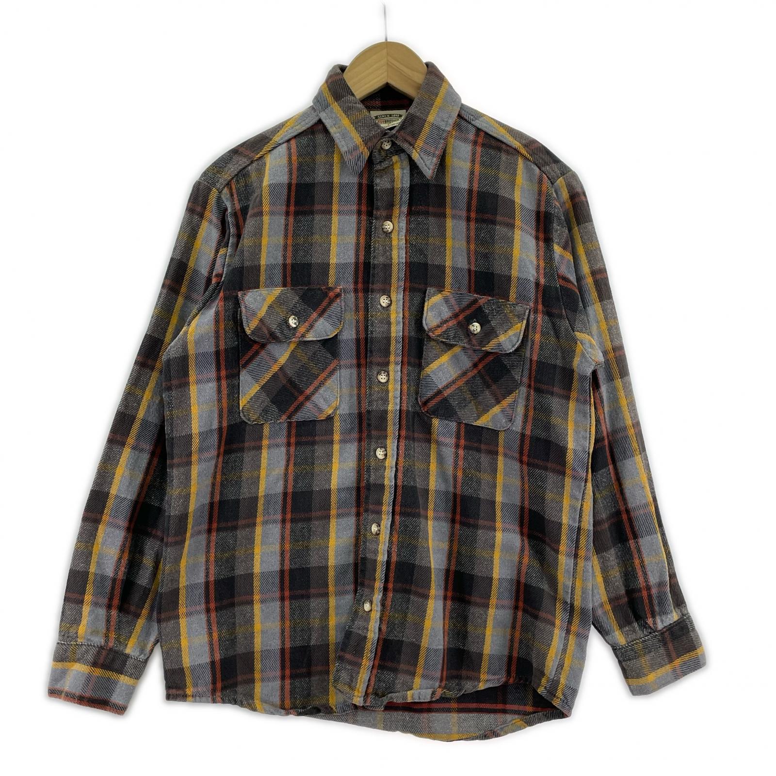 長袖シャツ FIVE BROTHER 90s ヘビーネルシャツ グレー黄 (S) S