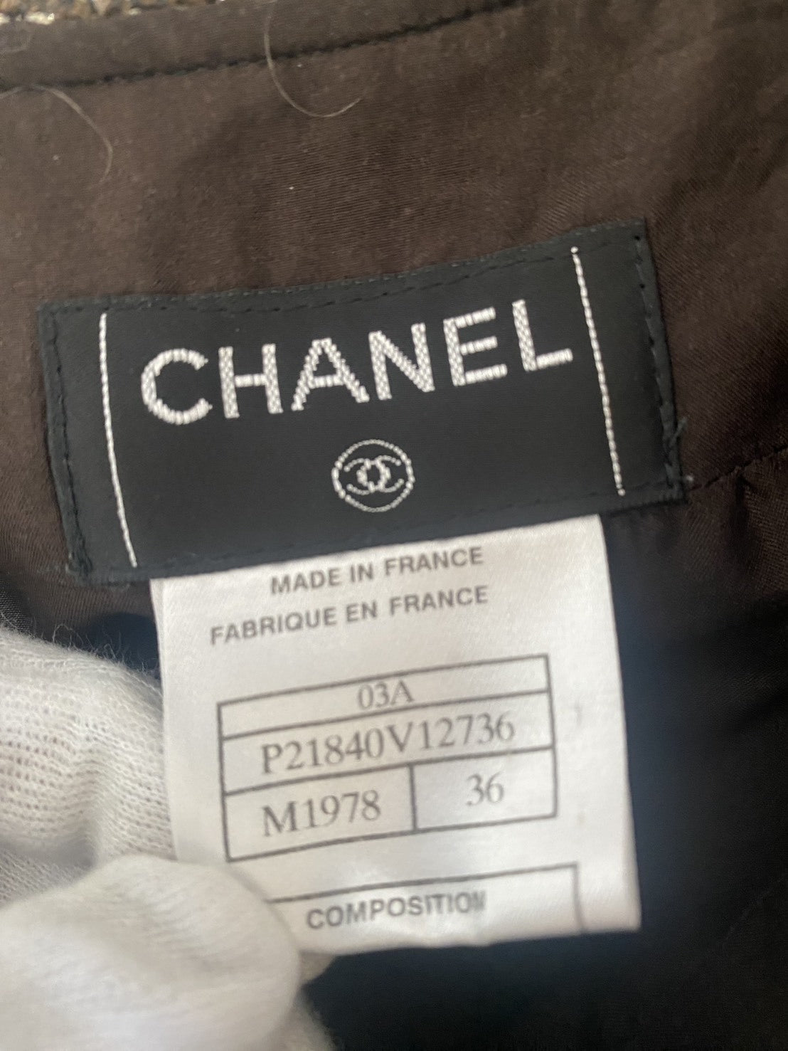 CHANEL ツイードウールスカート 茶 (36)