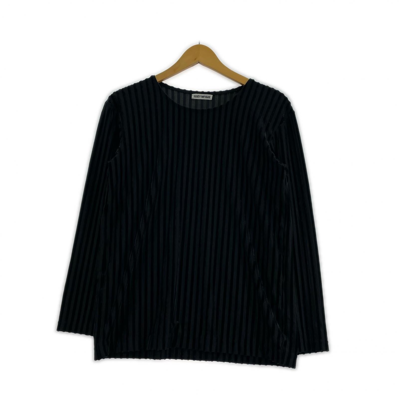 長袖Tシャツ ISSEY MIYAKE ストライプベロアカットソー 黒 M ブラック