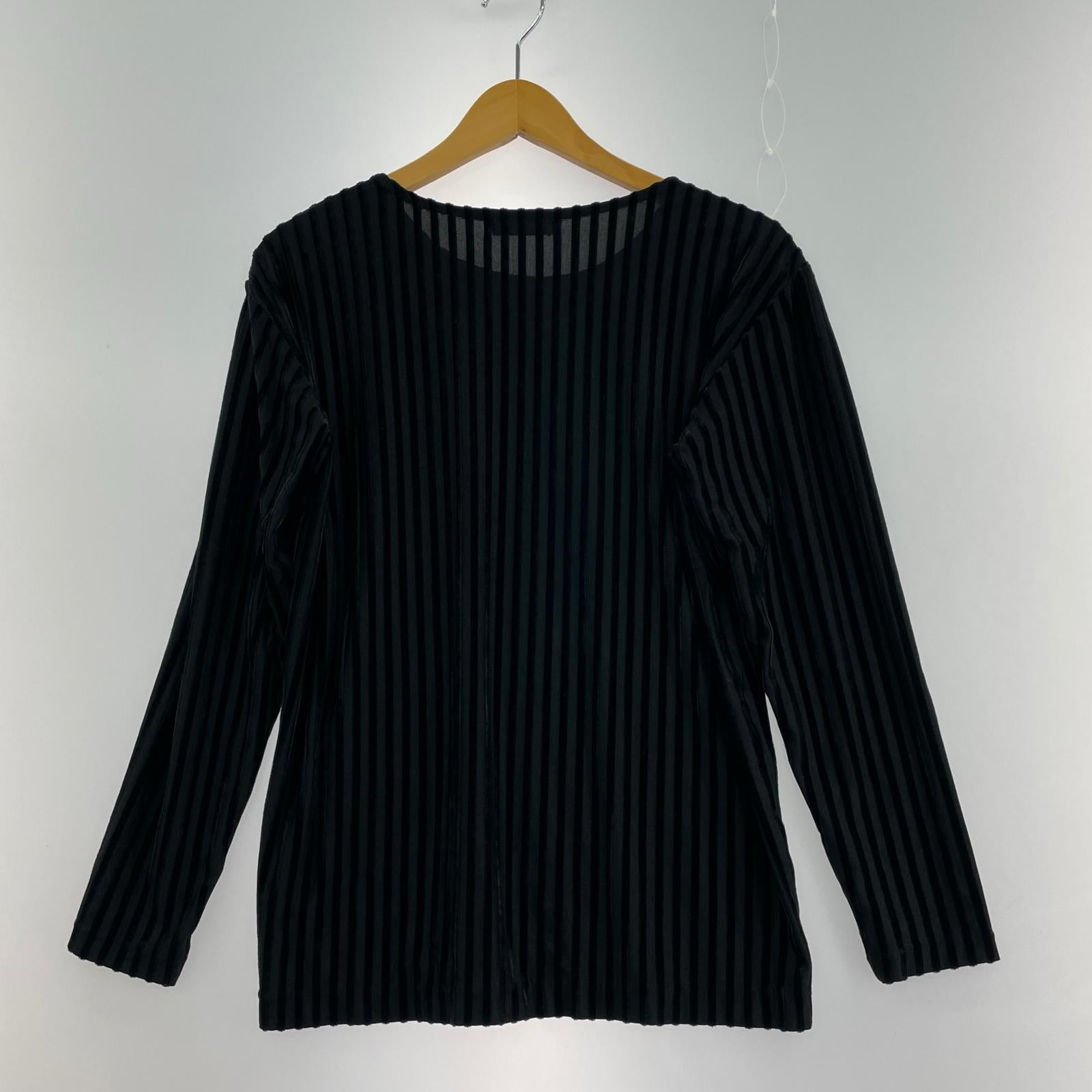 長袖Tシャツ ISSEY MIYAKE ストライプベロアカットソー 黒 M ブラック