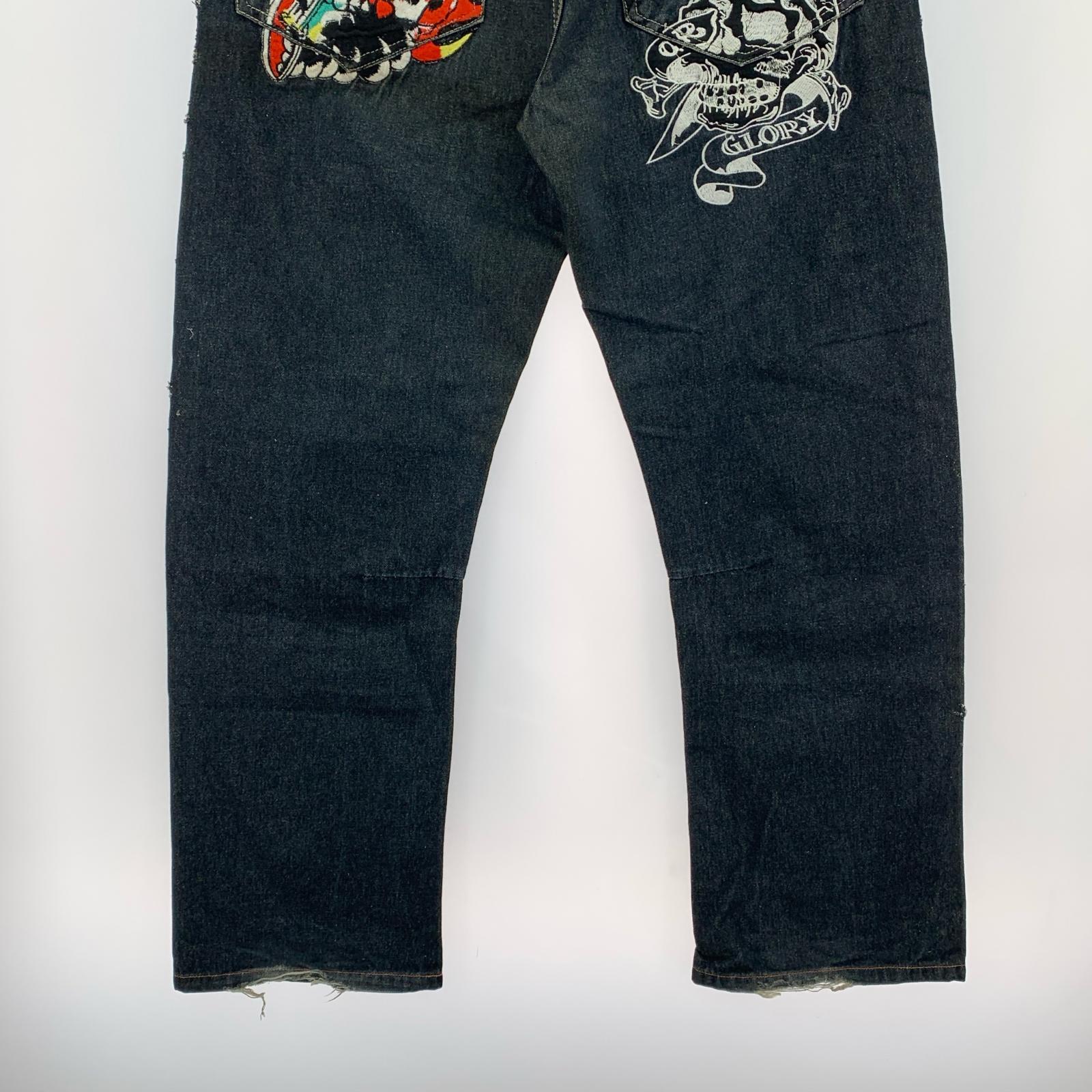 デニムパンツ エドハーディ 刺繍デニムデザインパンツ LOT2008 36 ネイビー