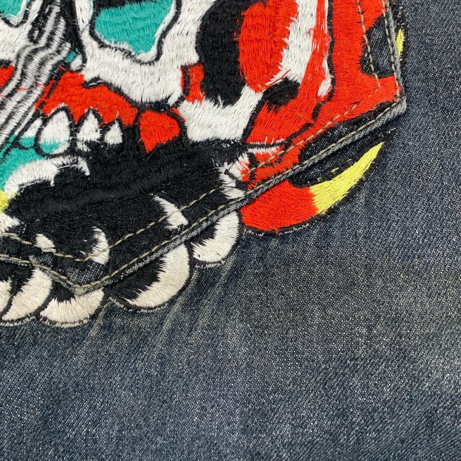 デニムパンツ エドハーディ 刺繍デニムデザインパンツ LOT2008 36 ネイビー