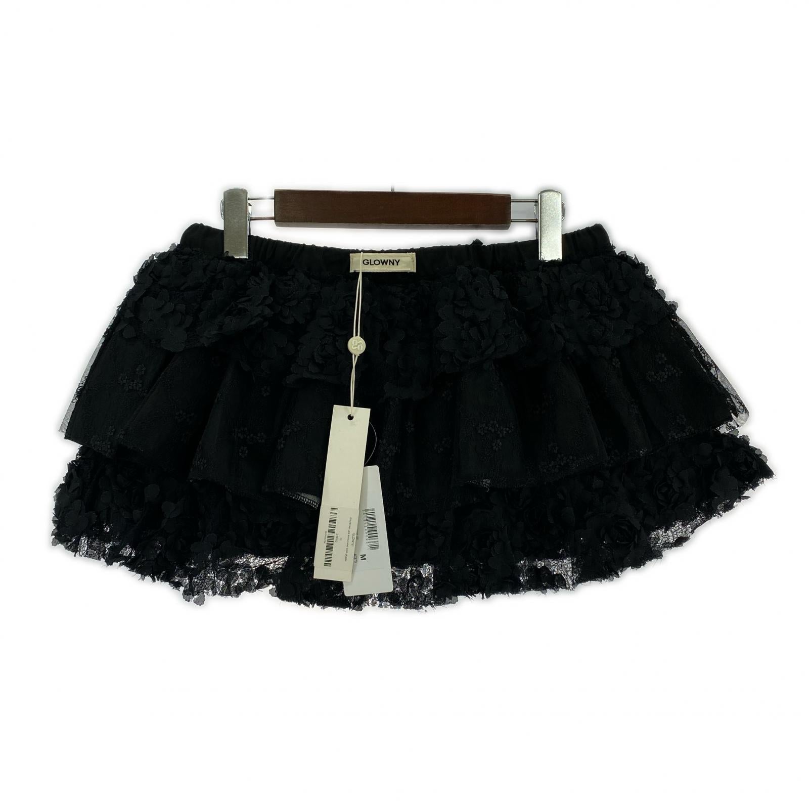 ミニスカート GLOWNY Girlfriend lace Ruffle Mini M ブラック