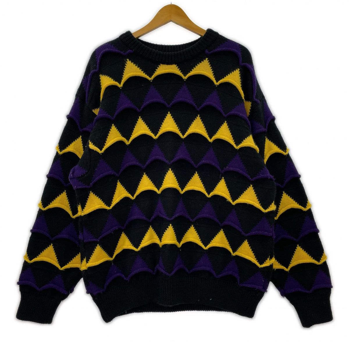 ニット 90s 3Dニット (L) 紫黄黒 L