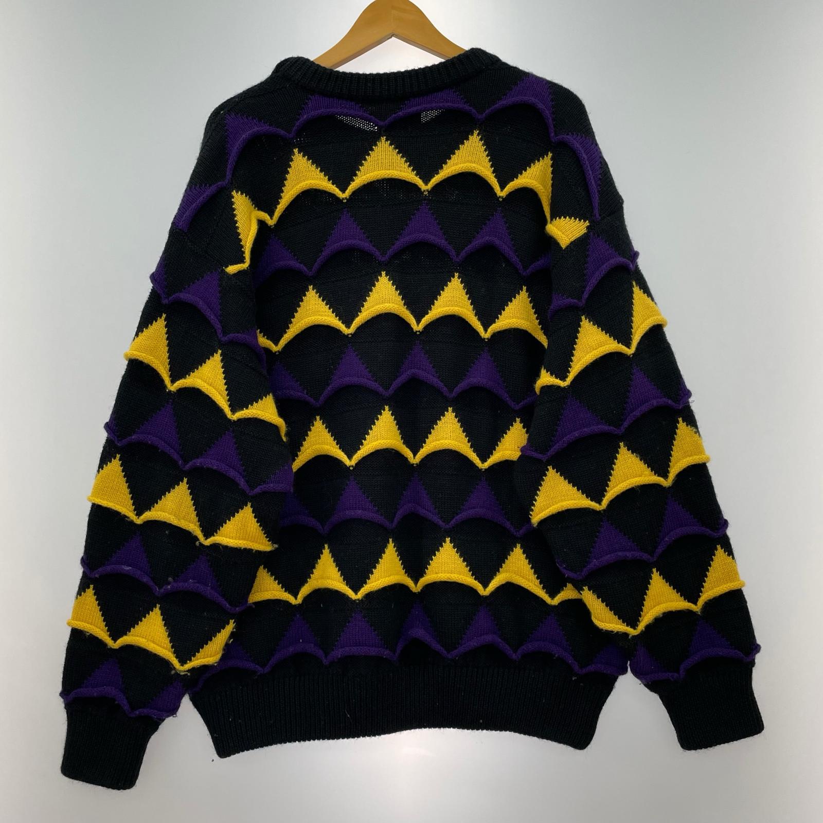 ニット 90s 3Dニット (L) 紫黄黒 L