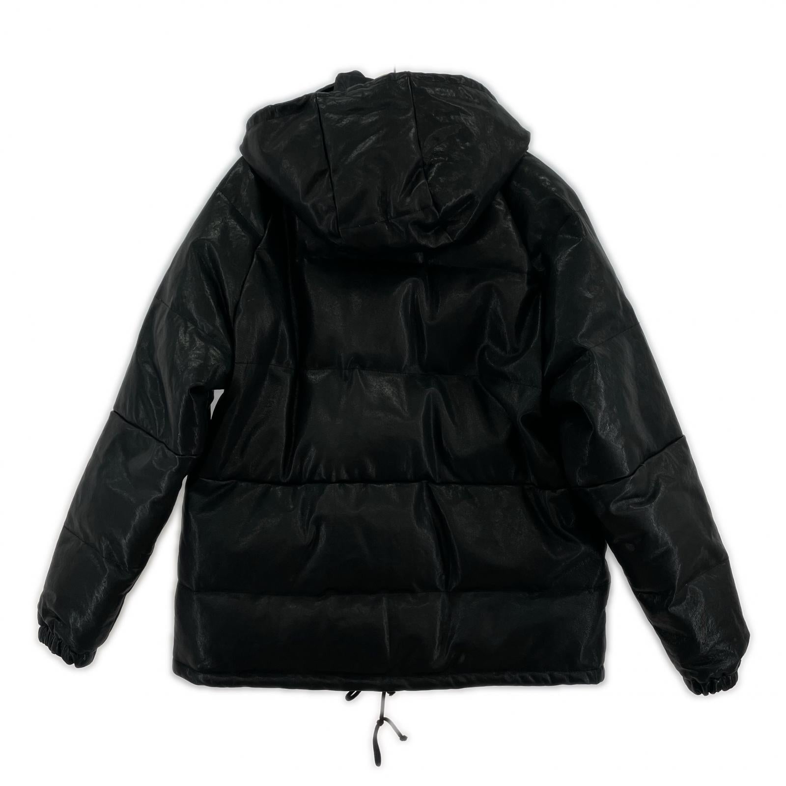 ダウンジャケット ゴートスキン レザーダウンジャケット 黒 (XL) ブラック