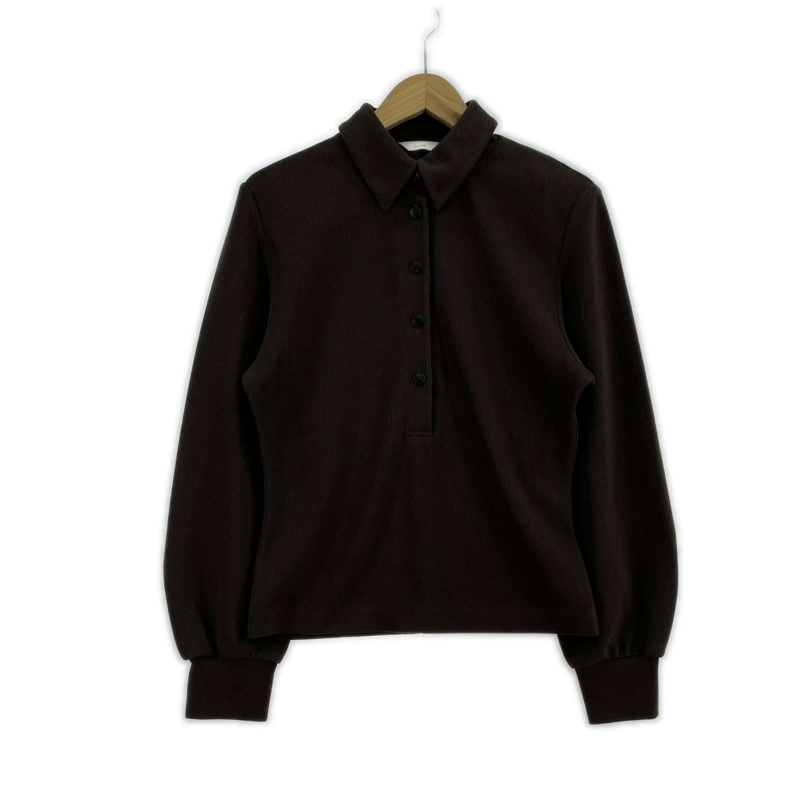 ニット POWER SHOULDER POLO TOPS 茶 1 ブラウン