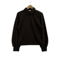 ニット POWER SHOULDER POLO TOPS 茶 1 ブラウン