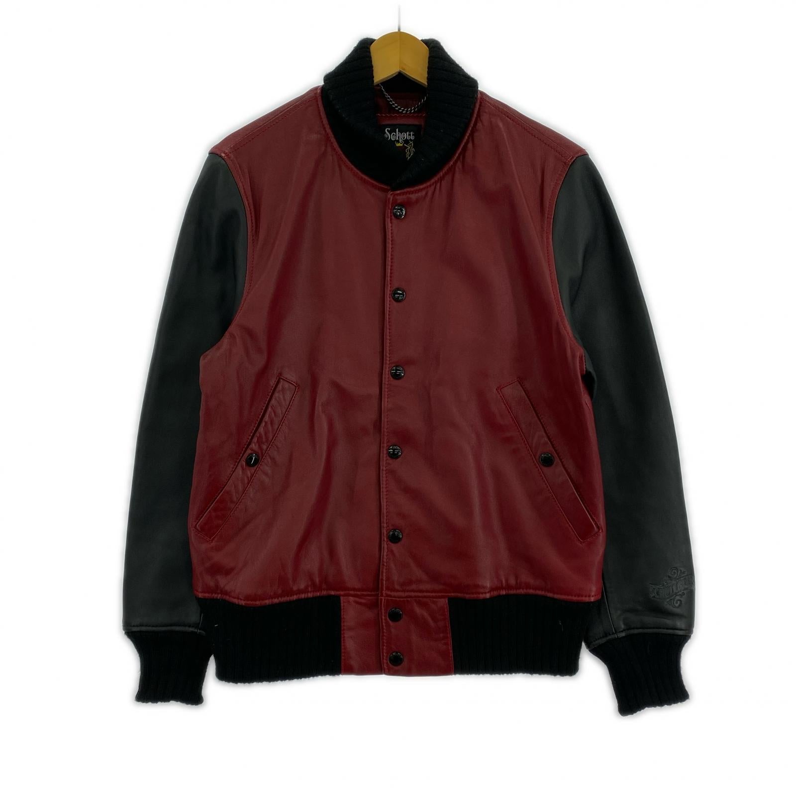 ジャケット 羊革 レザージャケット ブラック/レッド SIZE:M M