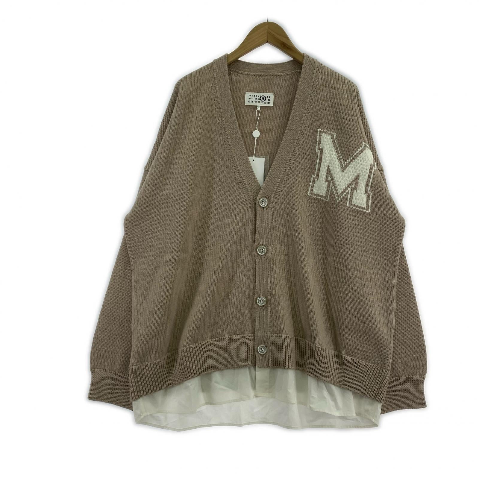 カーディガン MM6 26SS BIG M Cardigan レイヤードカーディガン XL ベージュ×ホワイト