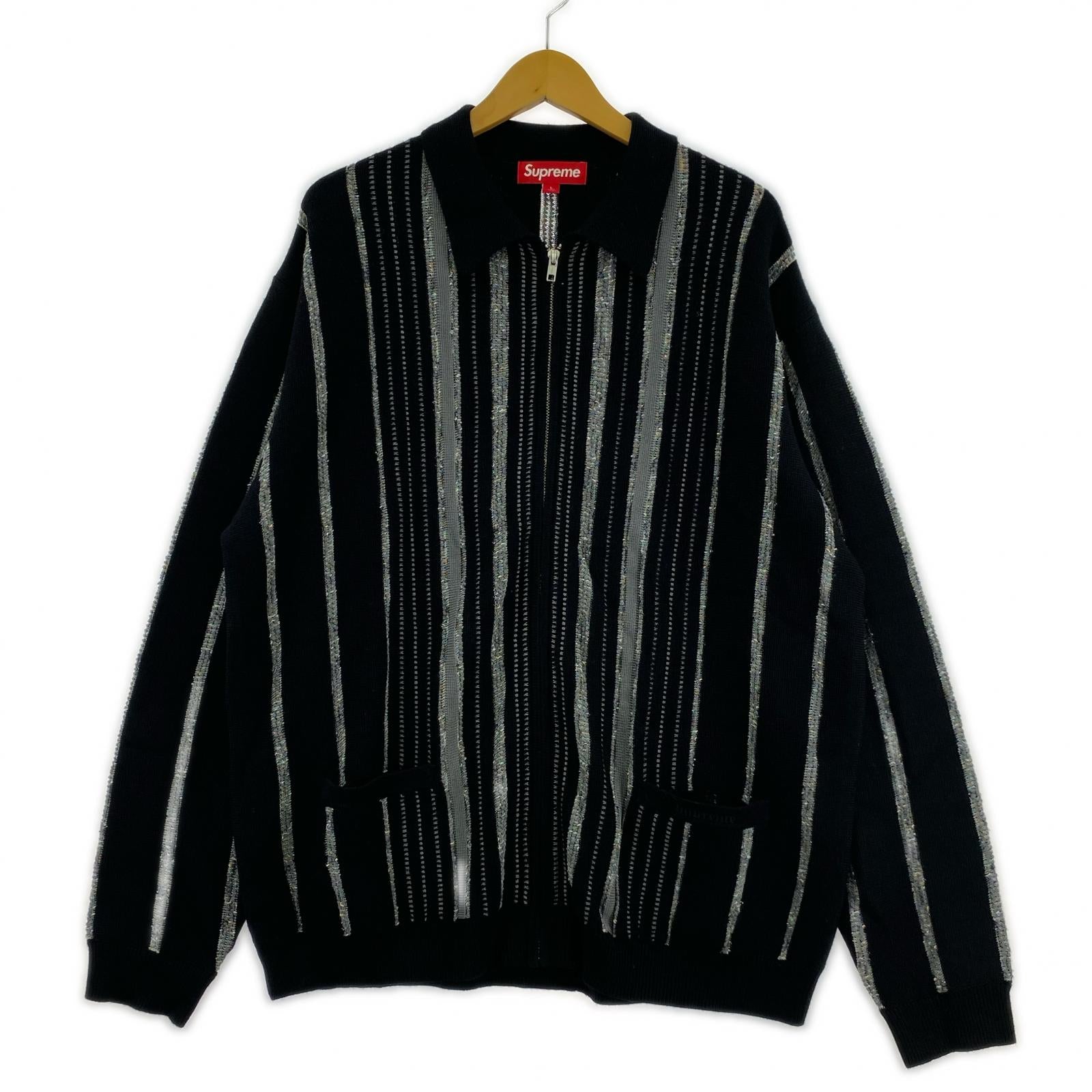 カーディガン Speckle Stripe Zip Up Cardigan L 黒 グレー L ブラック