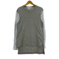 長袖Tシャツ 袖ドッキング ストライプシャツ グレー S S グレー