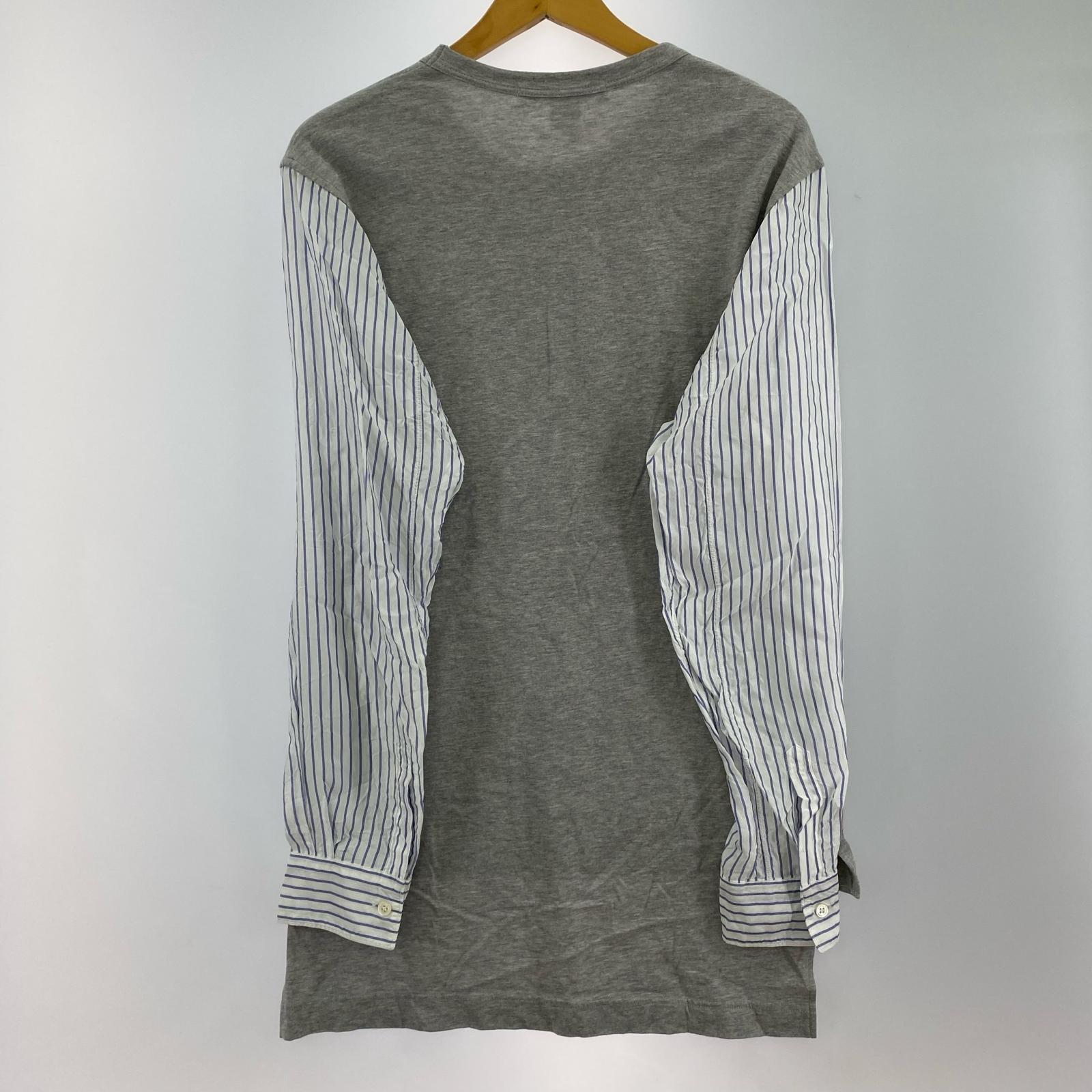 長袖Tシャツ 袖ドッキング ストライプシャツ グレー S S グレー