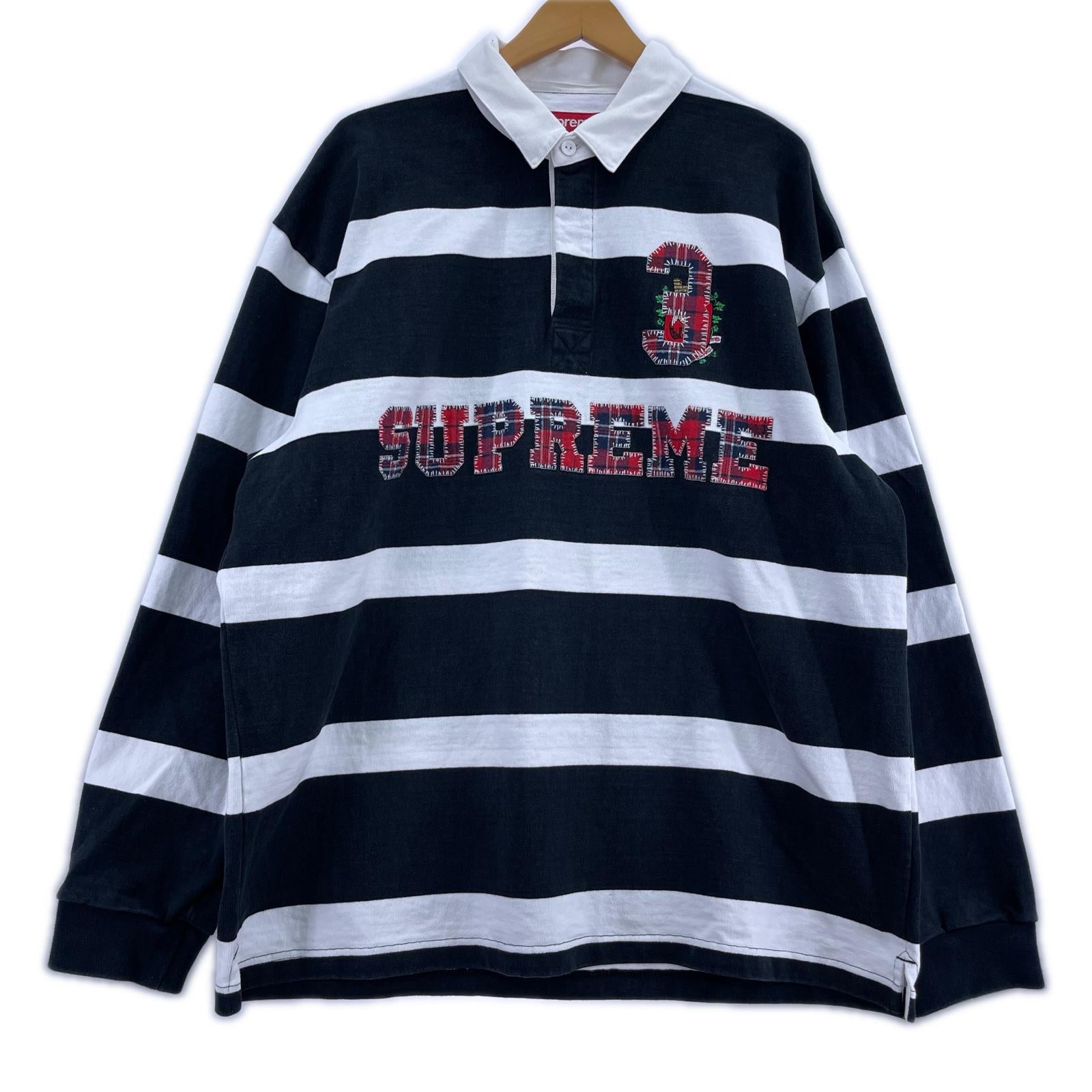 長袖Tシャツ Supreme 25FW Stripe Rugby 黒×白 (XL)