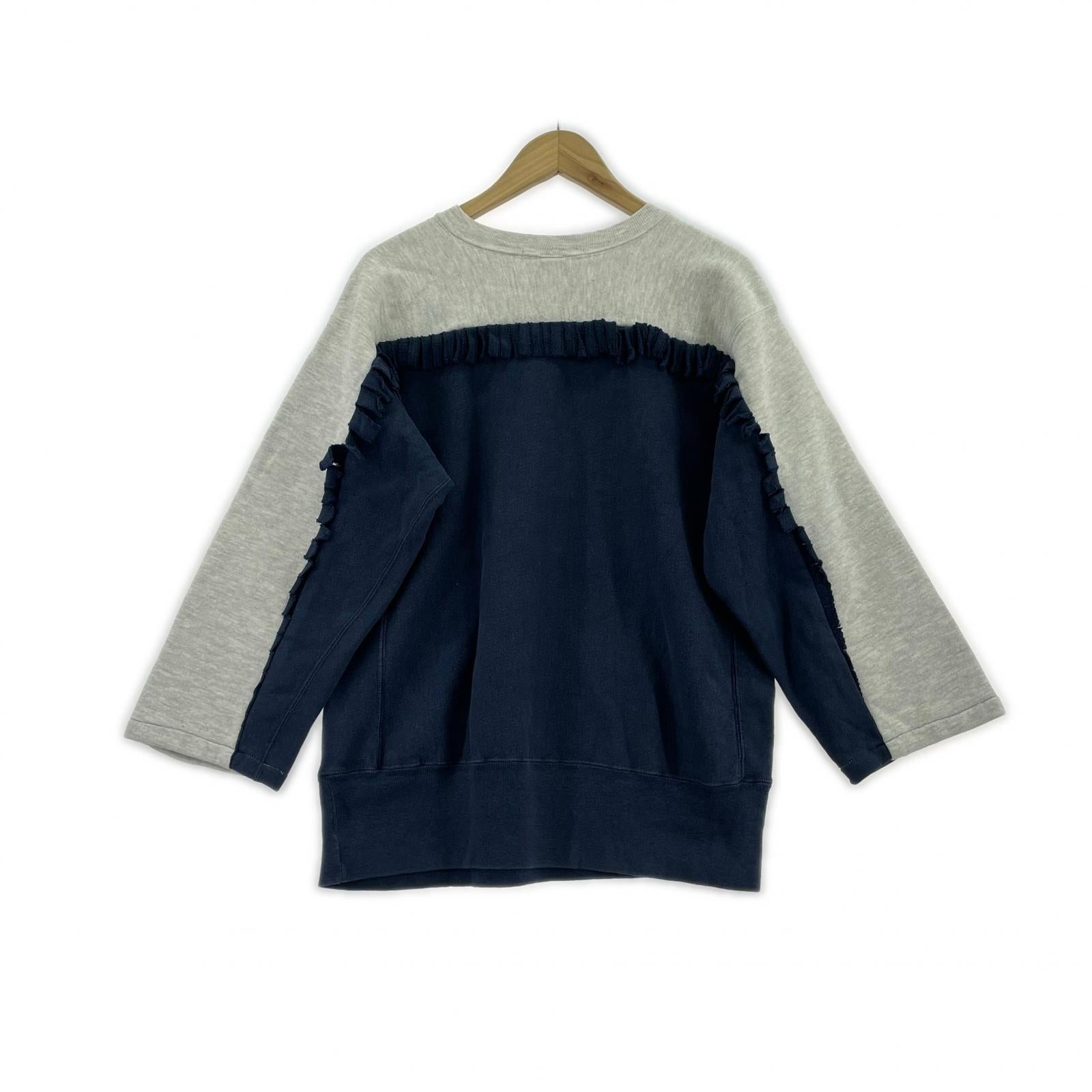 スウェット リメイクスウェット フリンジ/グレー×ネイビー M グレー