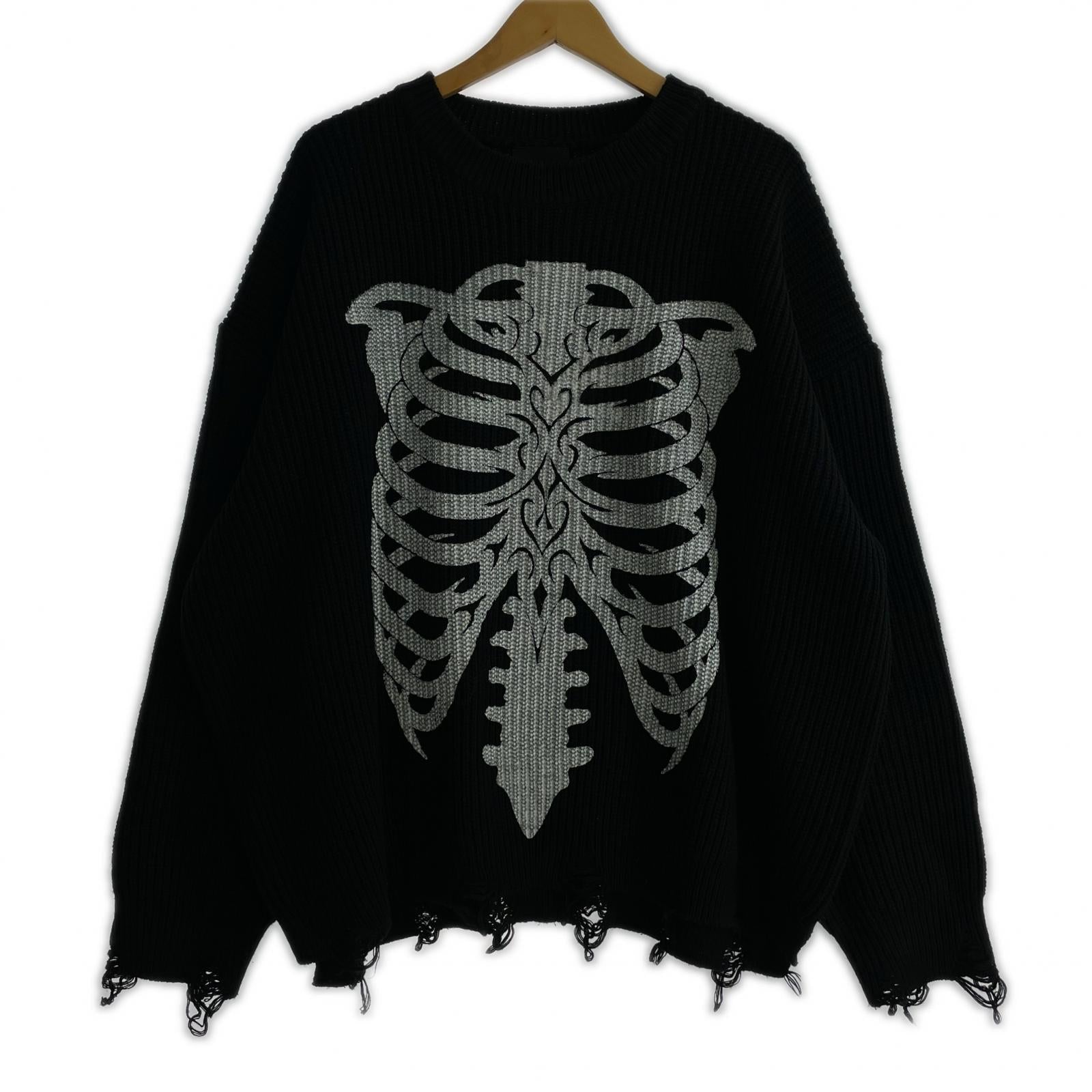 ニット EL REIGN TRIBAL BONE DMAGE KNIT ボーンペイントニット ブラック ブラック