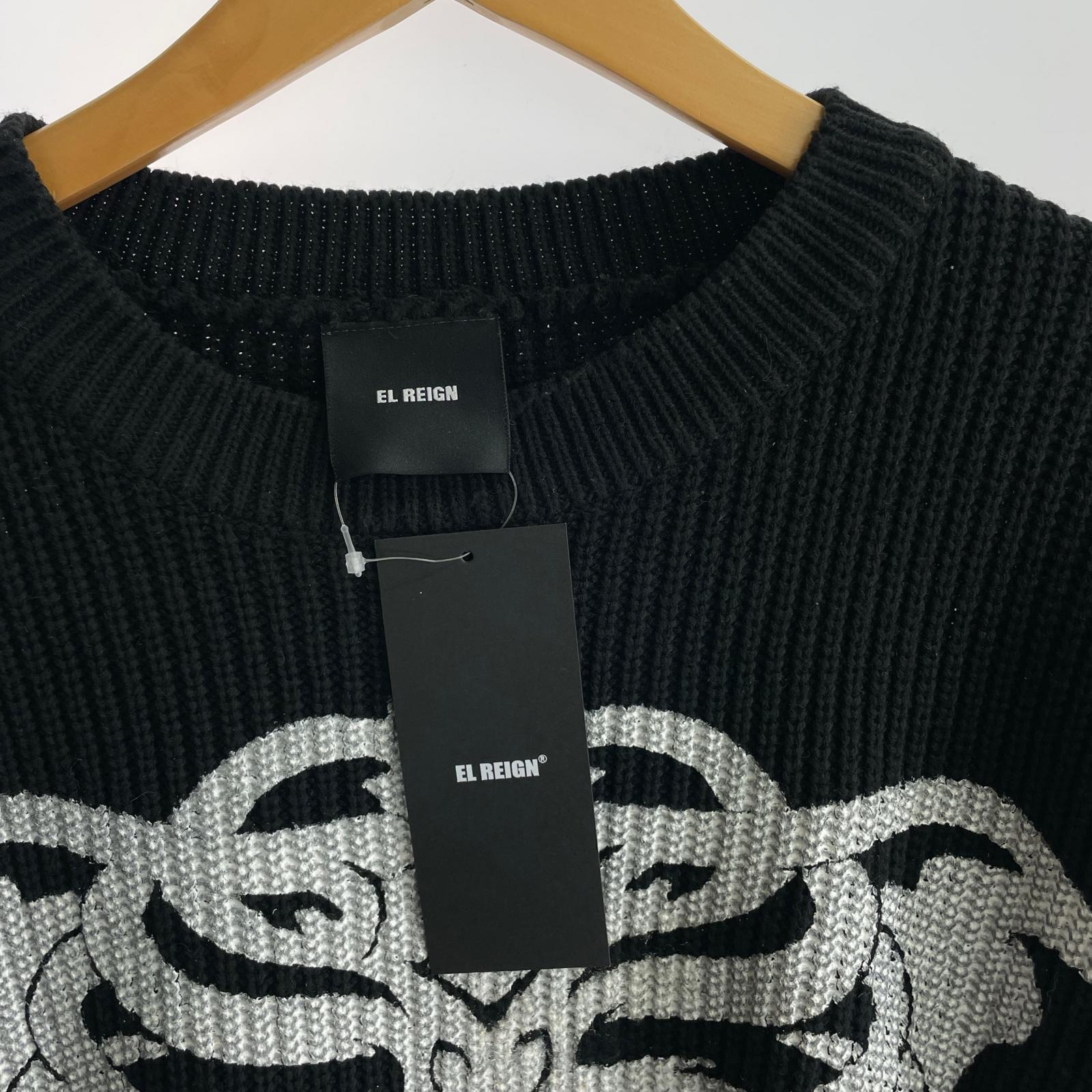 ニット EL REIGN TRIBAL BONE DMAGE KNIT ボーンペイントニット ブラック ブラック