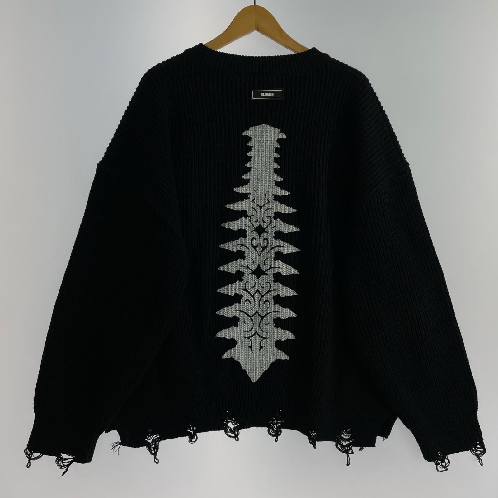 ニット EL REIGN TRIBAL BONE DMAGE KNIT ボーンペイントニット ブラック ブラック