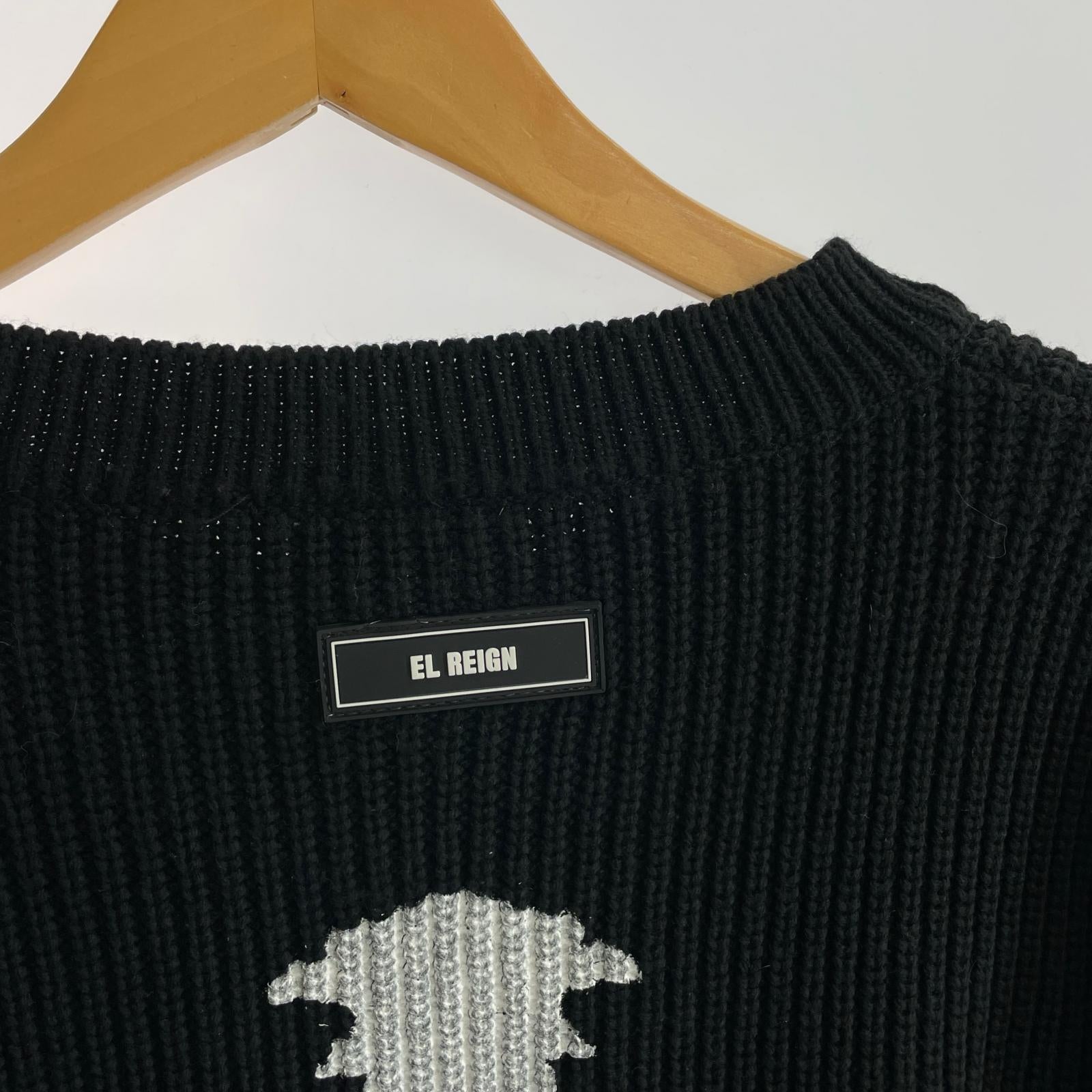 ニット EL REIGN TRIBAL BONE DMAGE KNIT ボーンペイントニット ブラック ブラック