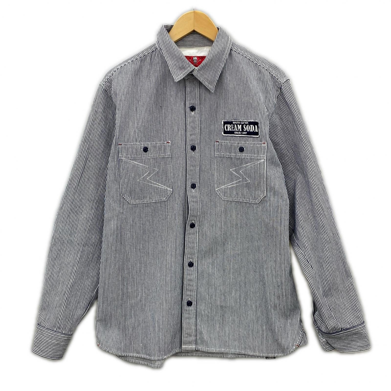長袖シャツ ヒッコリー L L グレー