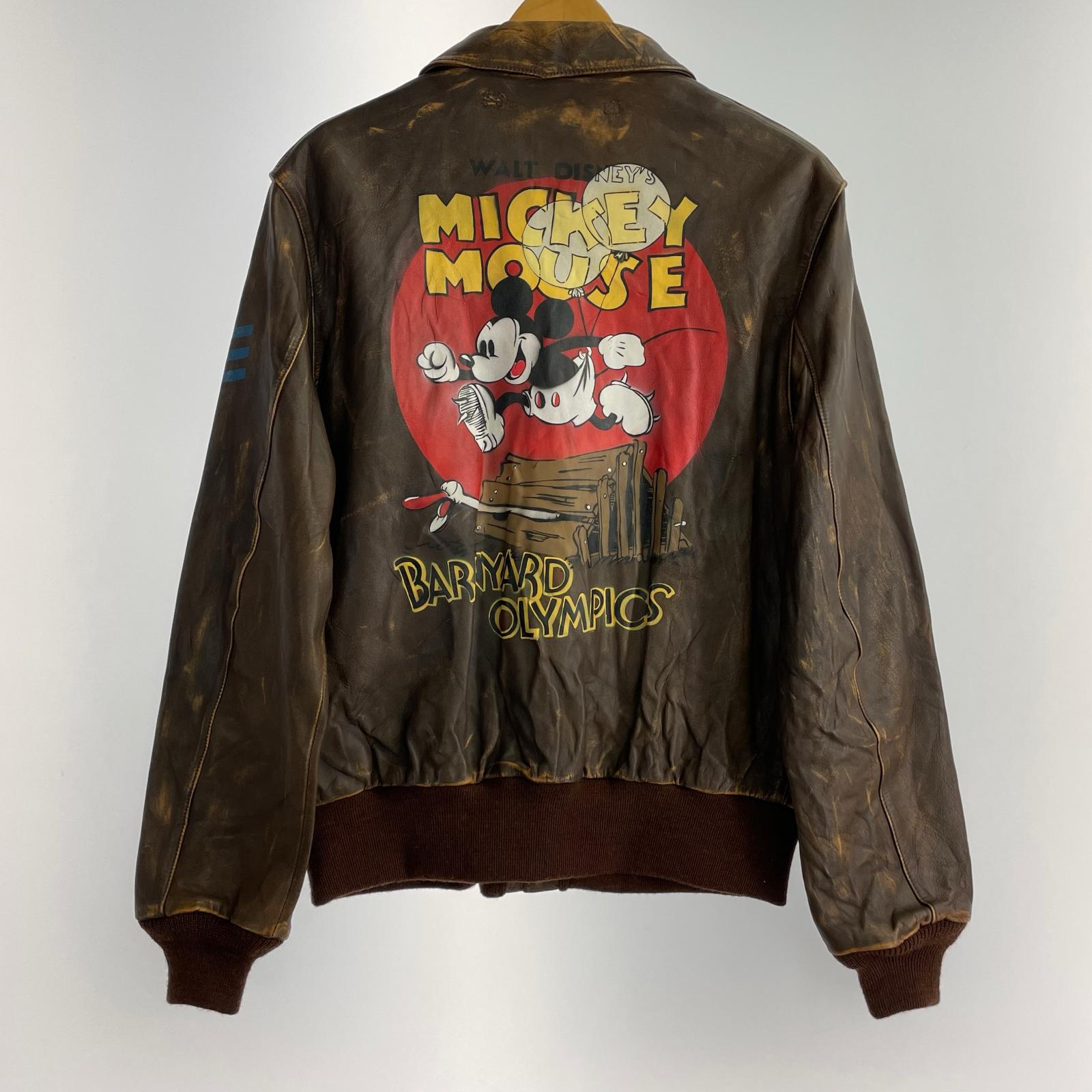 ジャケット AVIREX×DISNEY ミッキーマウス ハンドペイント 加工 A-2 フライトジャケット 38 ブラウン 38 ブラウン