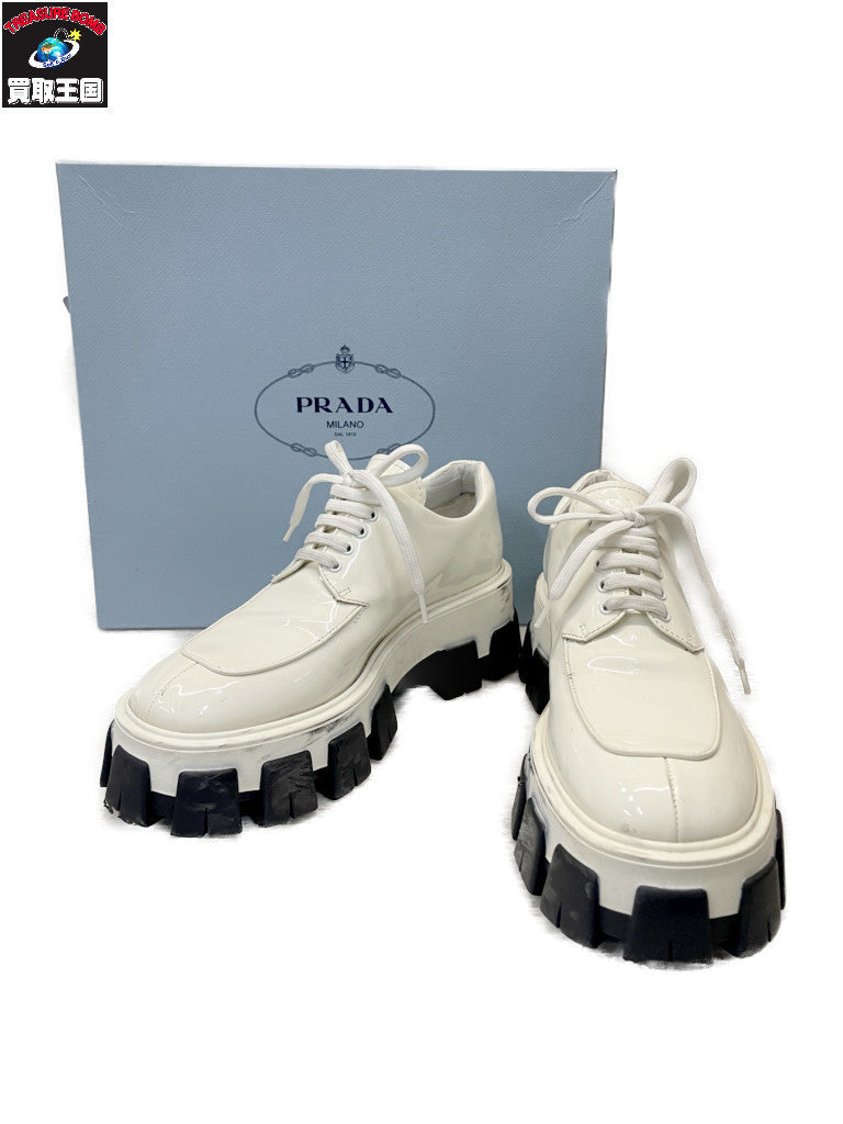 PRADA モノリス パテントレザーシューズ 36 1/2 白