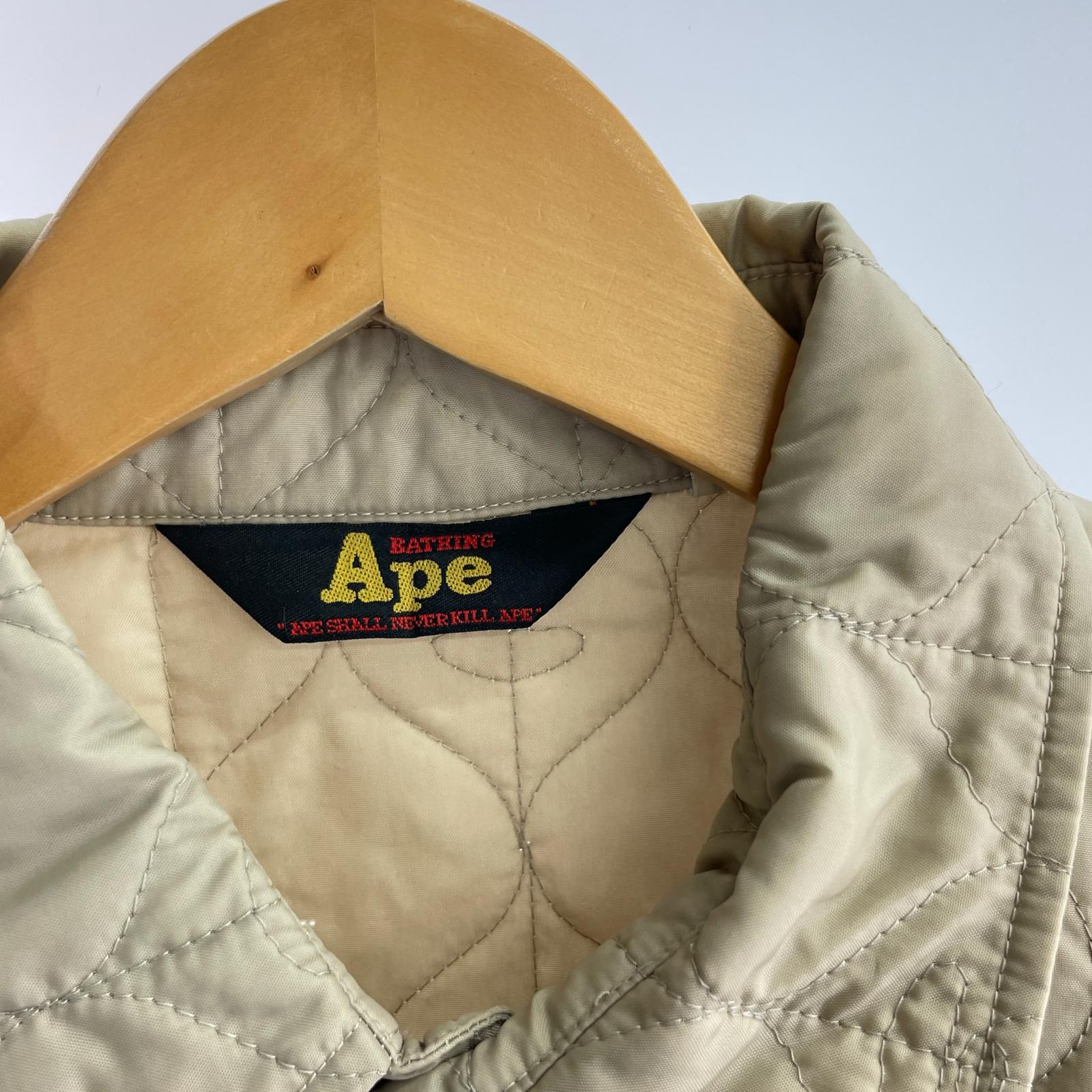 長袖シャツ A BATHING APE 90s 初期 サルキルティングシャツ M ベージュ M ベージュ