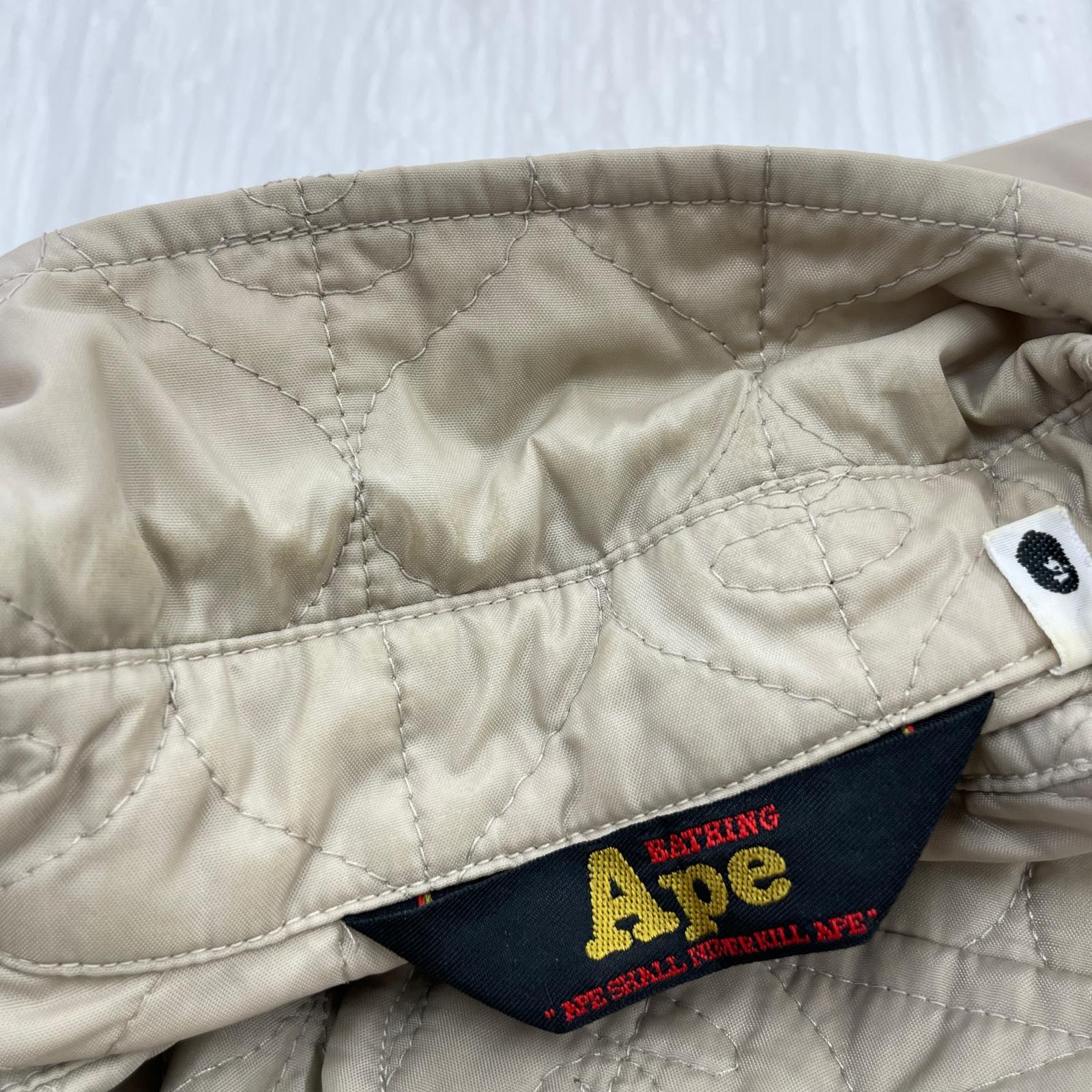 長袖シャツ A BATHING APE 90s 初期 サルキルティングシャツ M ベージュ M ベージュ