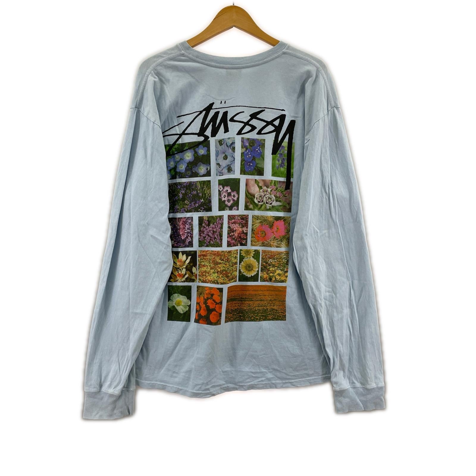 長袖Tシャツ STUSSY L/S flower print tee L 水色 L
