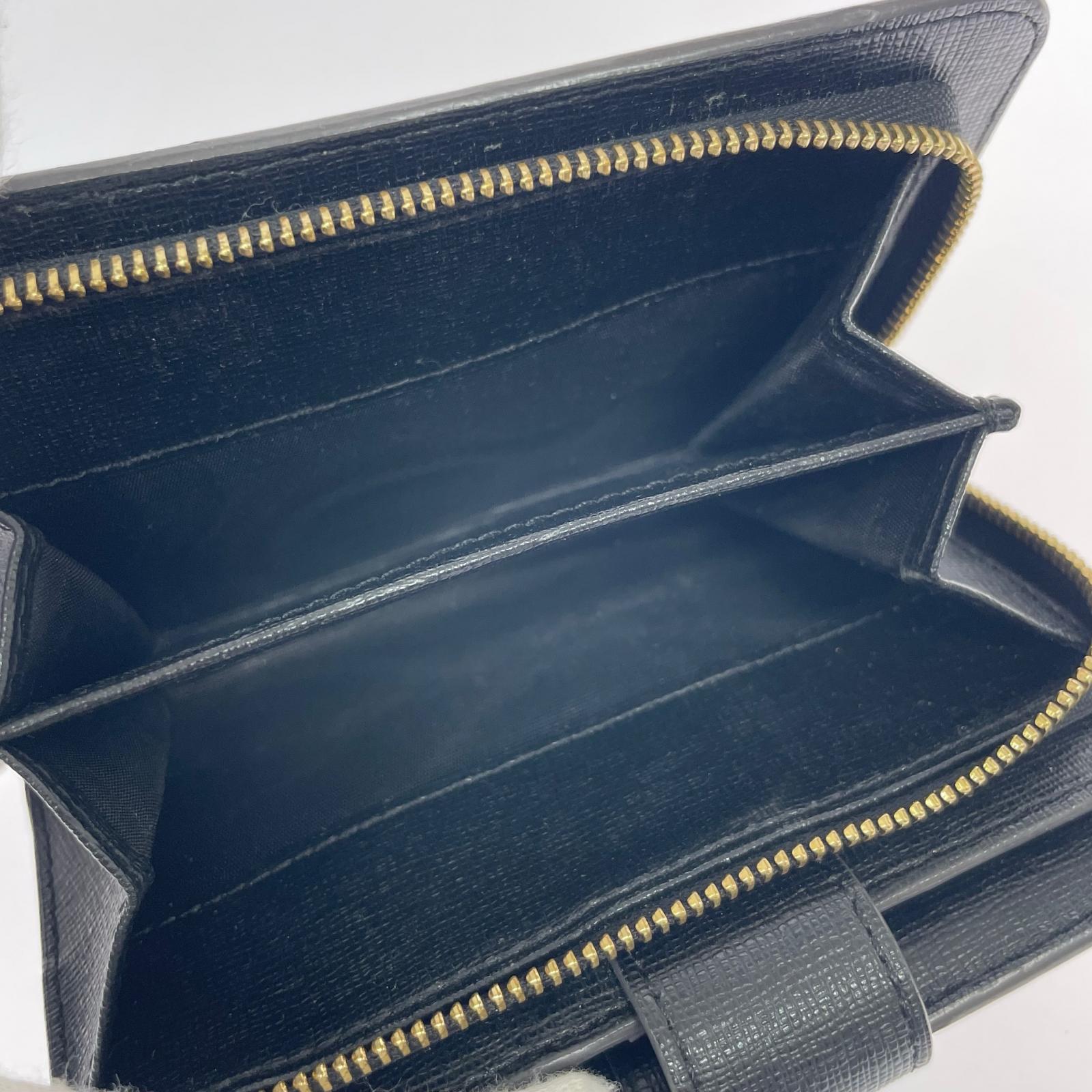 コンパクトウォレット 二つ折り財布/レザー/BLK ブラック