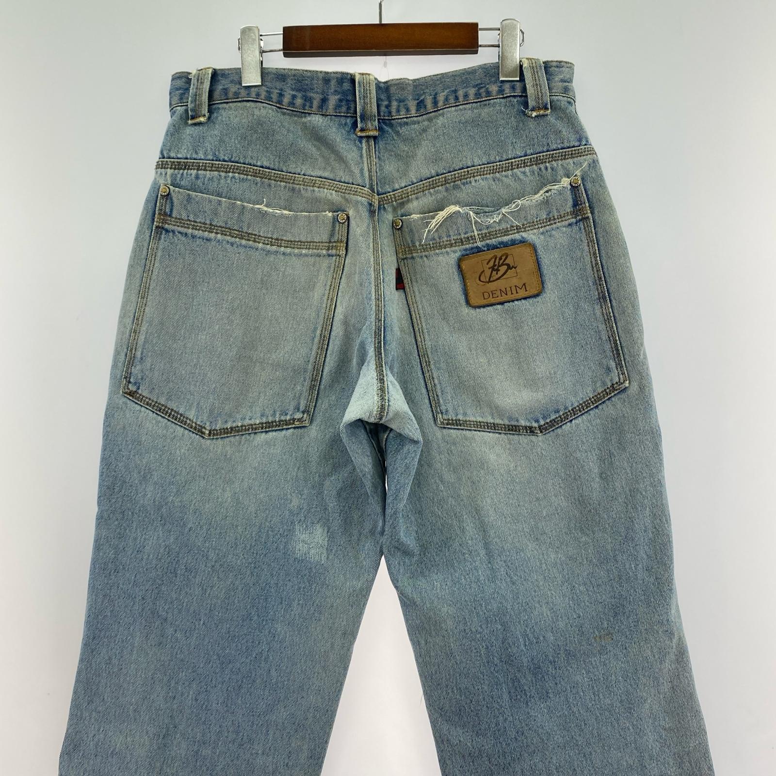 デニムパンツ 90s fubu ダメージ加工バギーデニム 32 ブルー