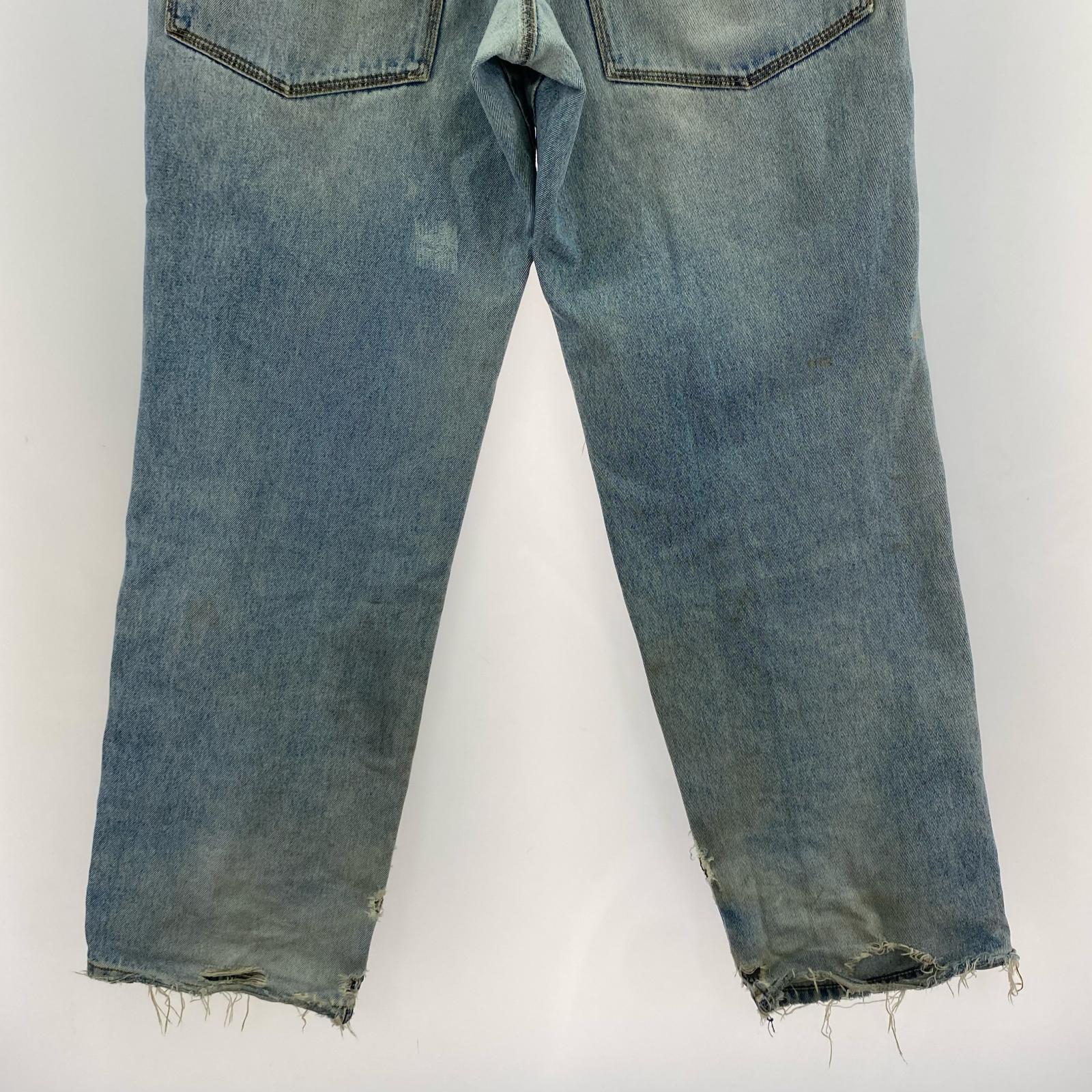 デニムパンツ 90s fubu ダメージ加工バギーデニム 32 ブルー