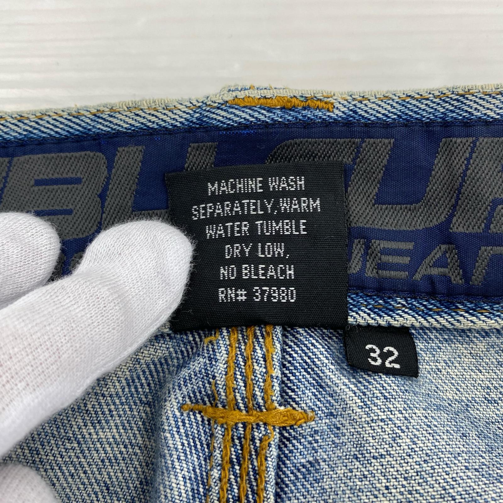デニムパンツ 90s fubu ダメージ加工バギーデニム 32 ブルー