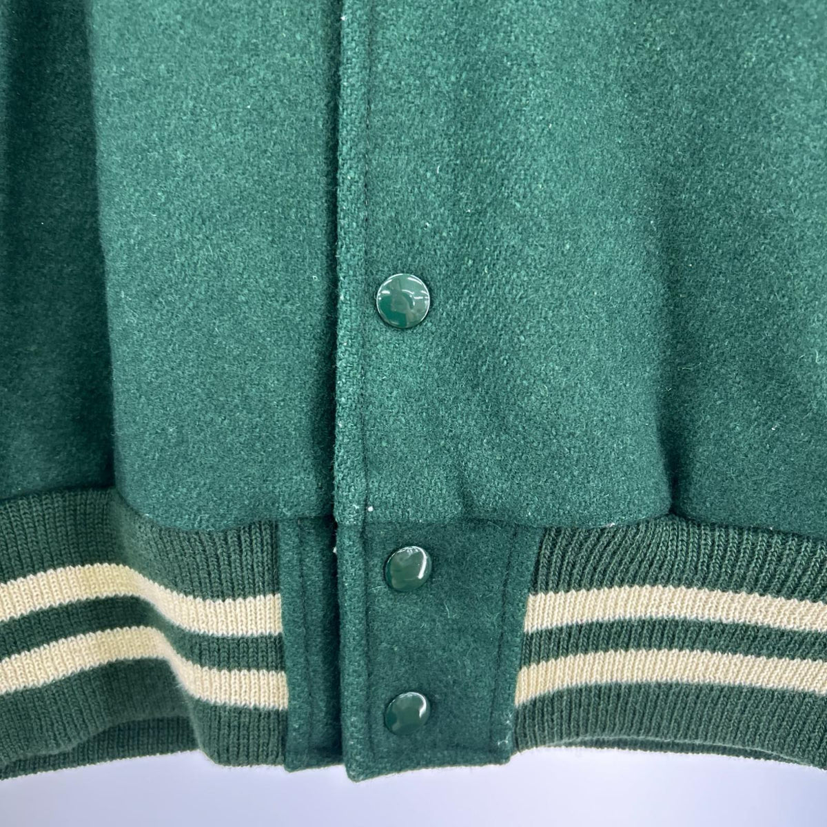 ジャケット 90s頃 GOLDEN BEAR 袖レザースタジャン(M) グリーン×クリーム M