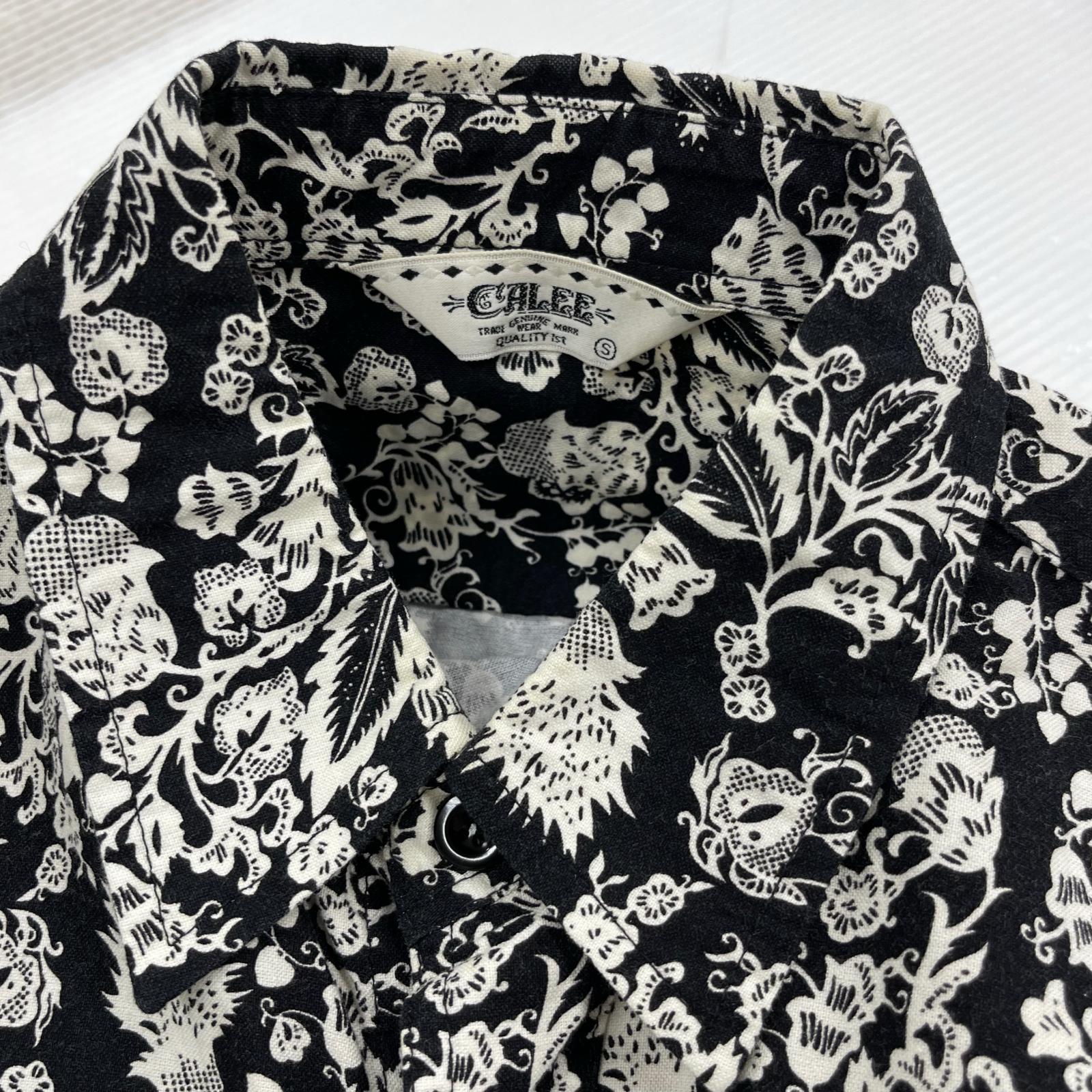 長袖シャツ CALEE L/S総柄シャツ S S ブラック