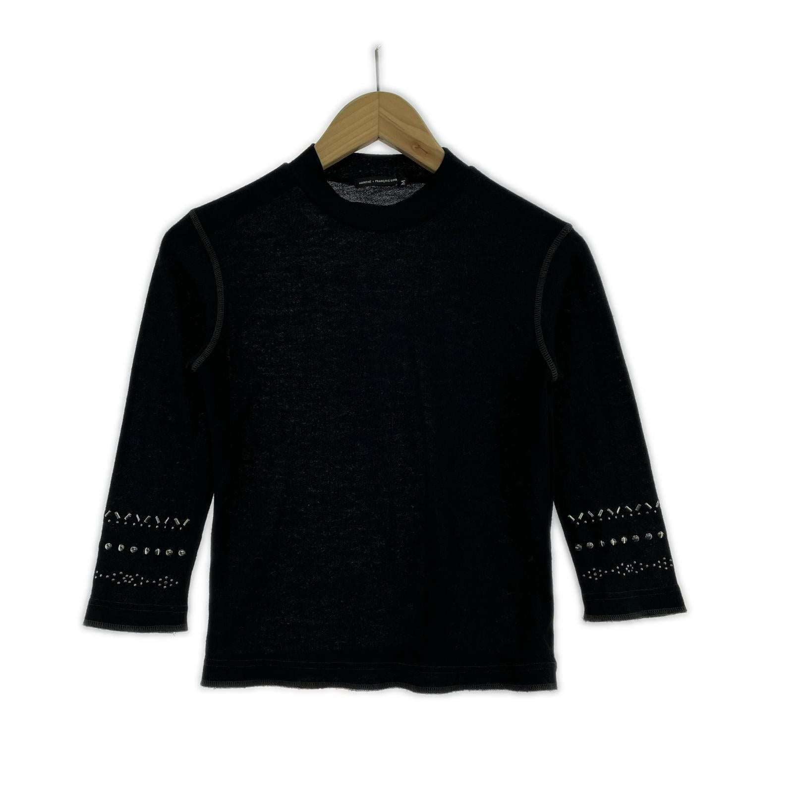 長袖Tシャツ L/S モッネック調 デザイン ウールカットソー (M)BLK M ブラック