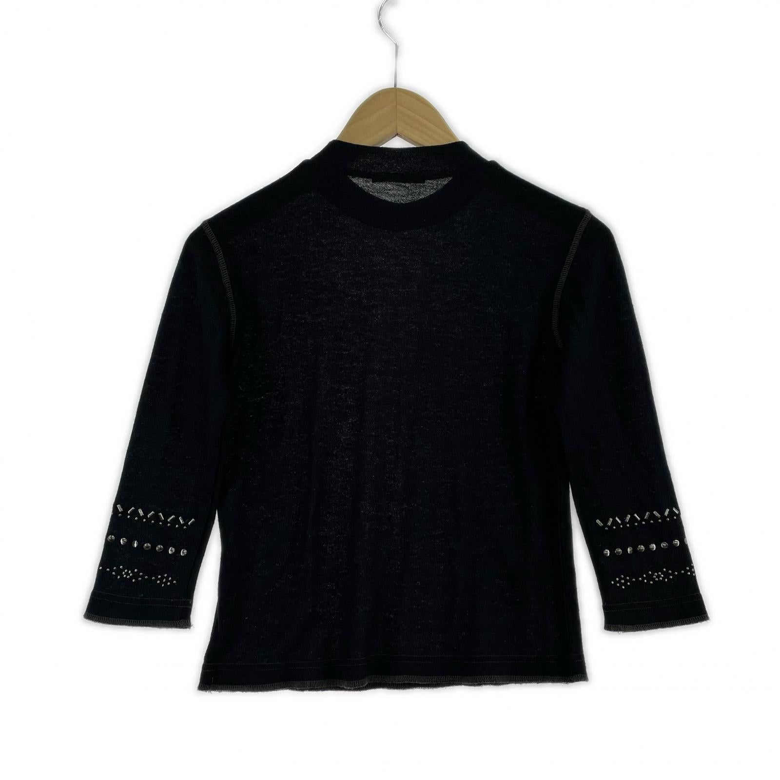 長袖Tシャツ L/S モッネック調 デザイン ウールカットソー (M)BLK M ブラック