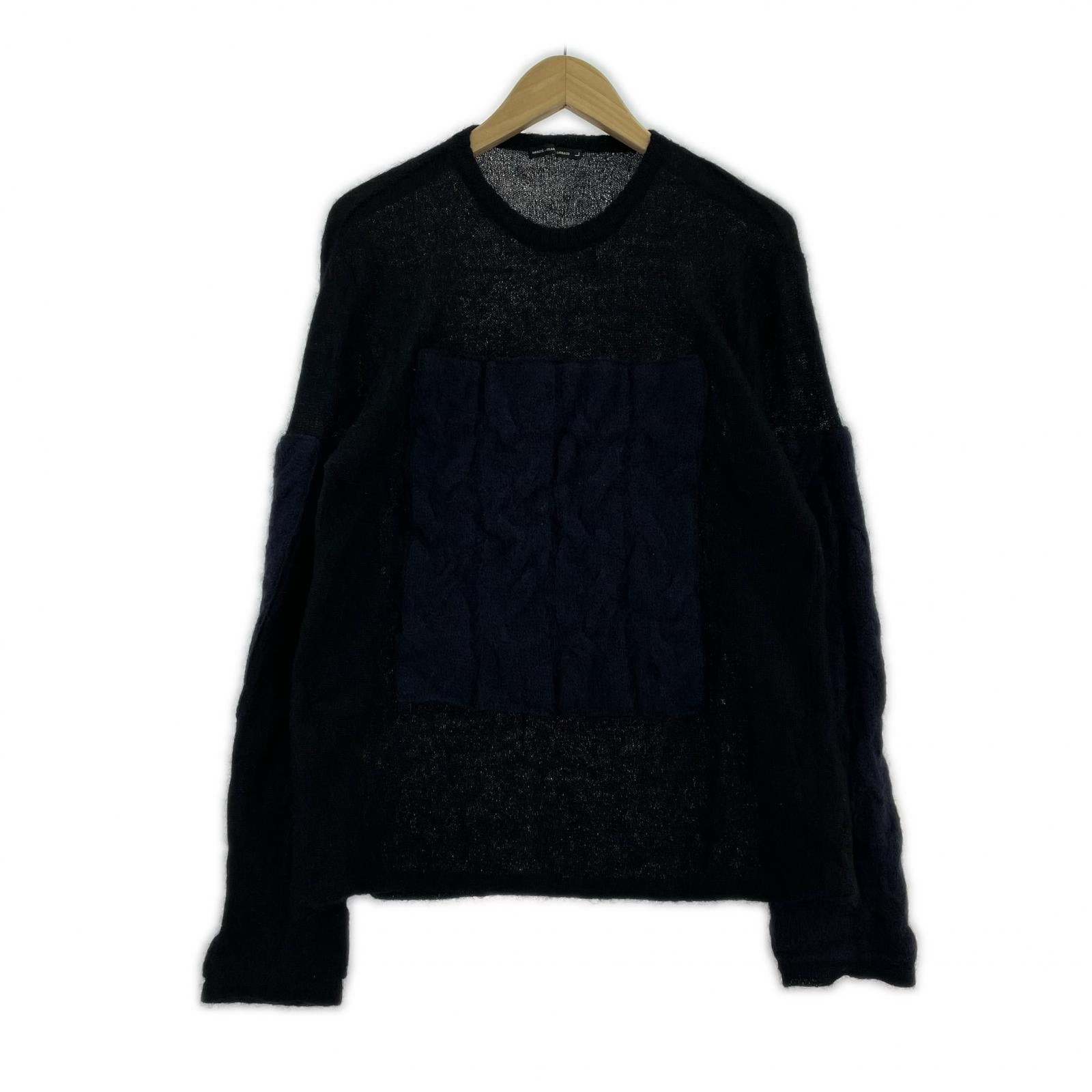 ニット ウール デザインケーブルニットセーター (L)NVY L