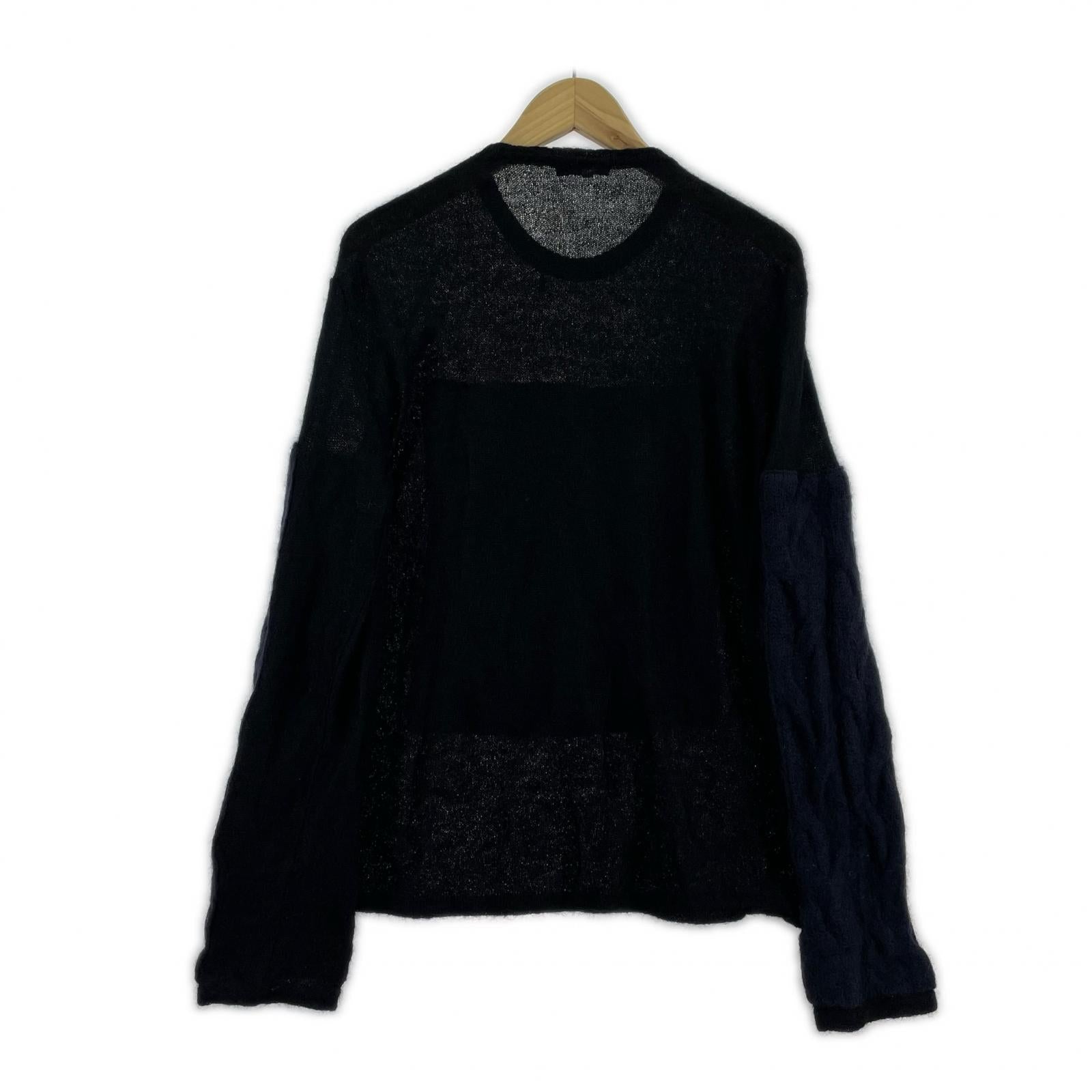 ニット ウール デザインケーブルニットセーター (L)NVY L